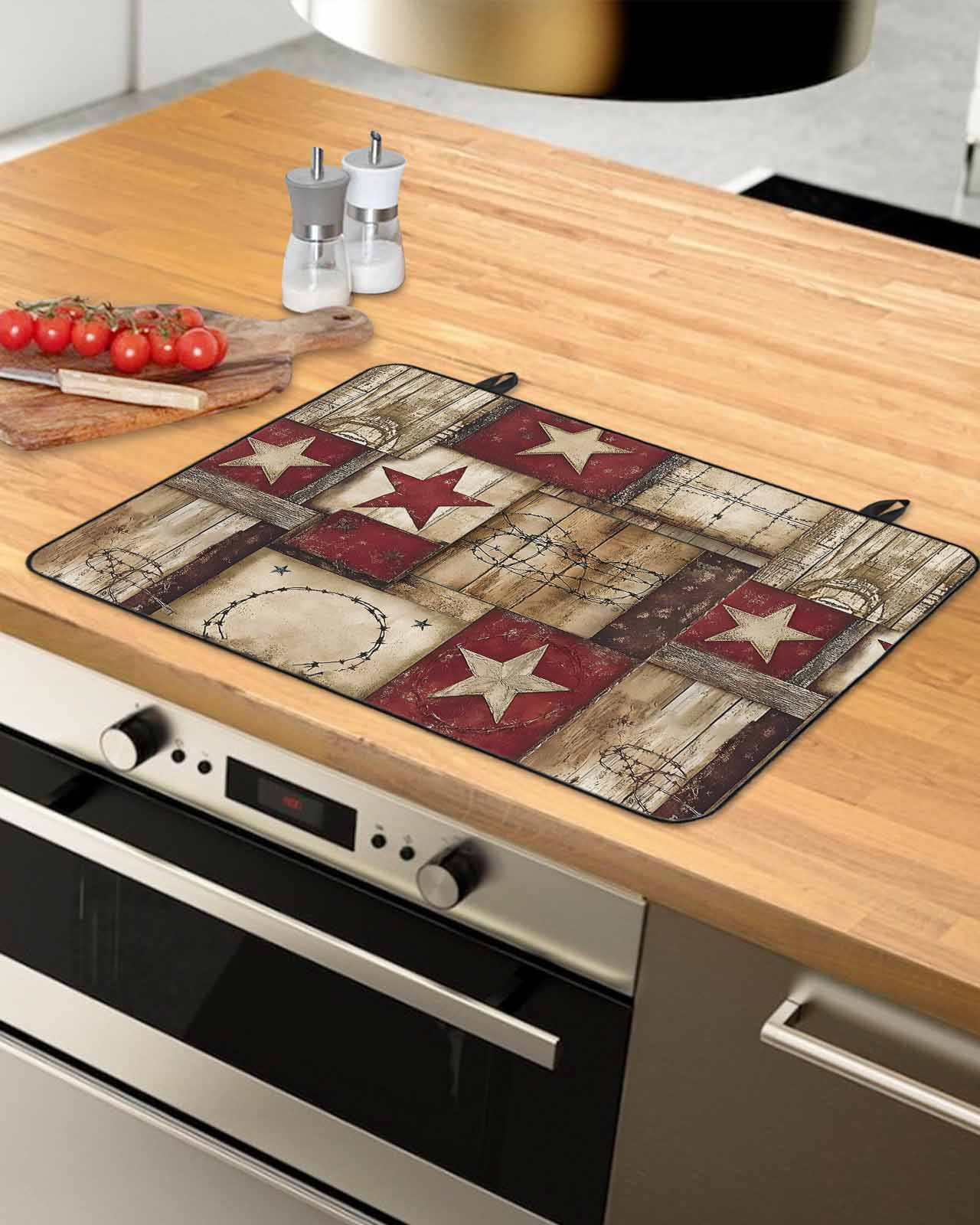 nqOlkjepod Large Induction Cooktop Protector Mat 24"x21", Texas Star Farm Stove Top Covers for Electric Stove, Country Wood Grain Vintage Western Stove Burner Cover Mats, Glass Top Stove Cover