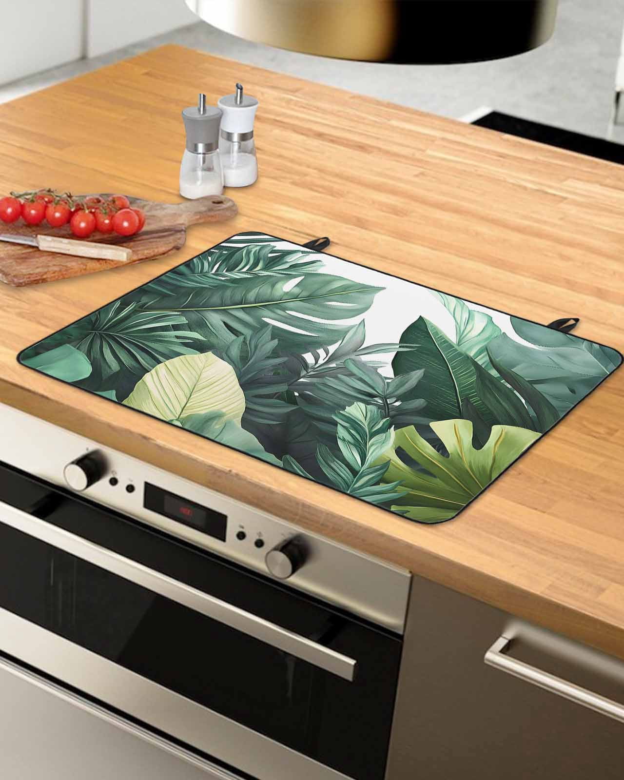 nqOlkjepod Large Induction Cooktop Protector Mat 24"x21", Tropical Leaves Stove Top Covers for Electric Stove, Watercolor Summer Botanical Leaf Plants Stove Burner Cover Mats, Glass Top Stove Cover