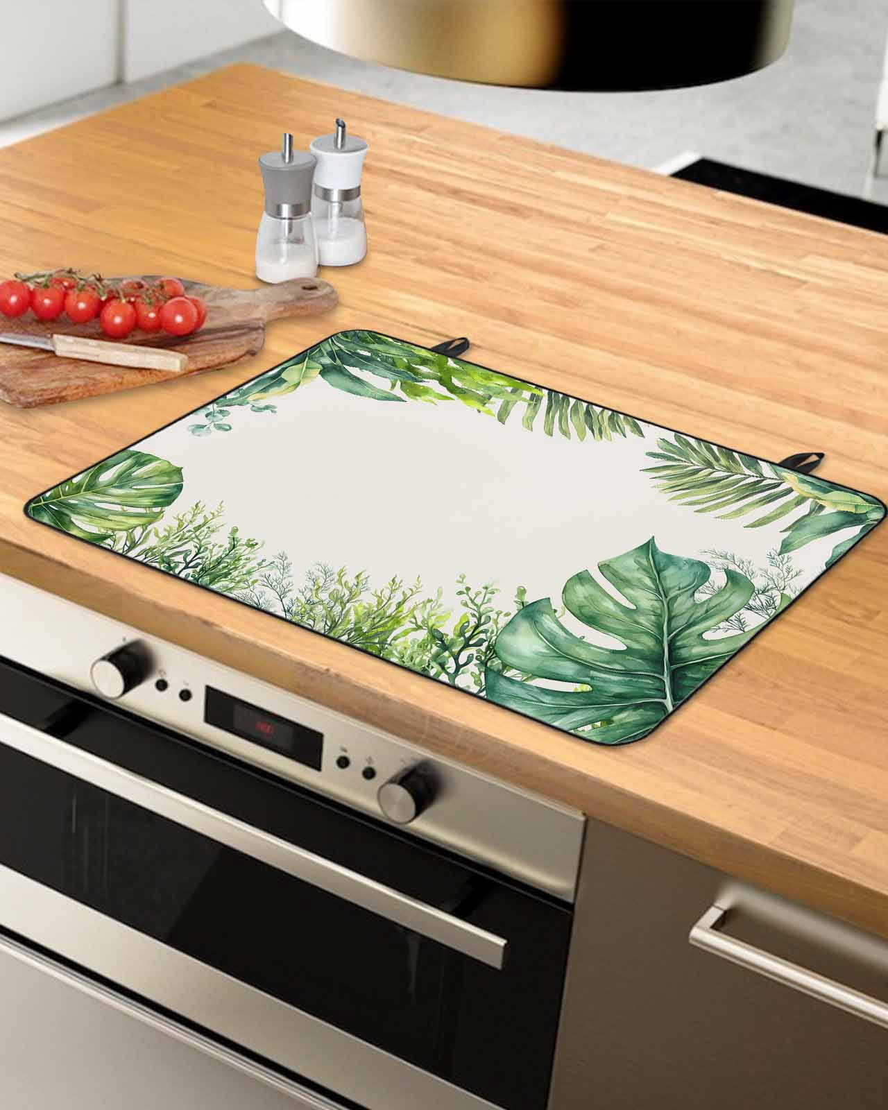 nqOlkjepod Large Induction Cooktop Protector Mat 24"x21", Tropical Palm Leaf Stove Top Covers for Electric Stove, Summer Rustic Botanical Leaves Stove Burner Cover Mats, Glass Top Stove Cover