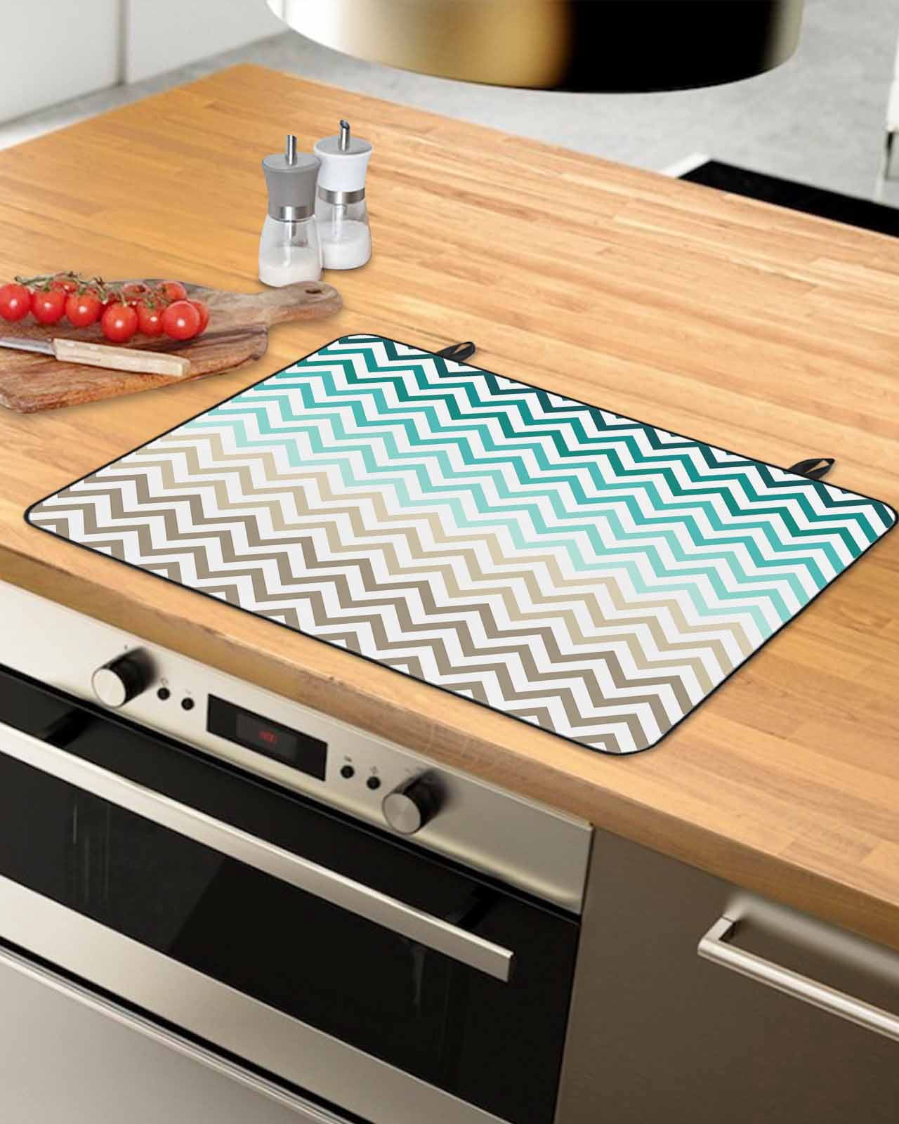 nqOlkjepod Large Induction Cooktop Protector Mat 24"x21", Turquoise Brown Stove Top Covers for Electric Stove, Gradient Geometric Stripes Chevron Wave Stove Burner Cover Mats, Glass Top Stove Cover