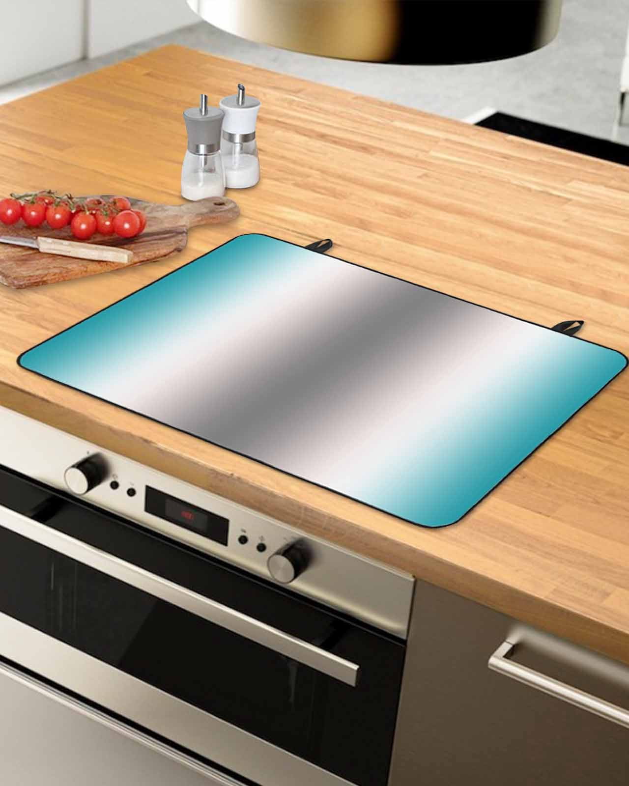 nqOlkjepod Large Induction Cooktop Protector Mat 24"x21", Turquoise Grey Stove Top Covers for Electric Stove, Gray Farmhouse Modern Rustic Decorative Stove Burner Cover Mats, Glass Top Stove Cover