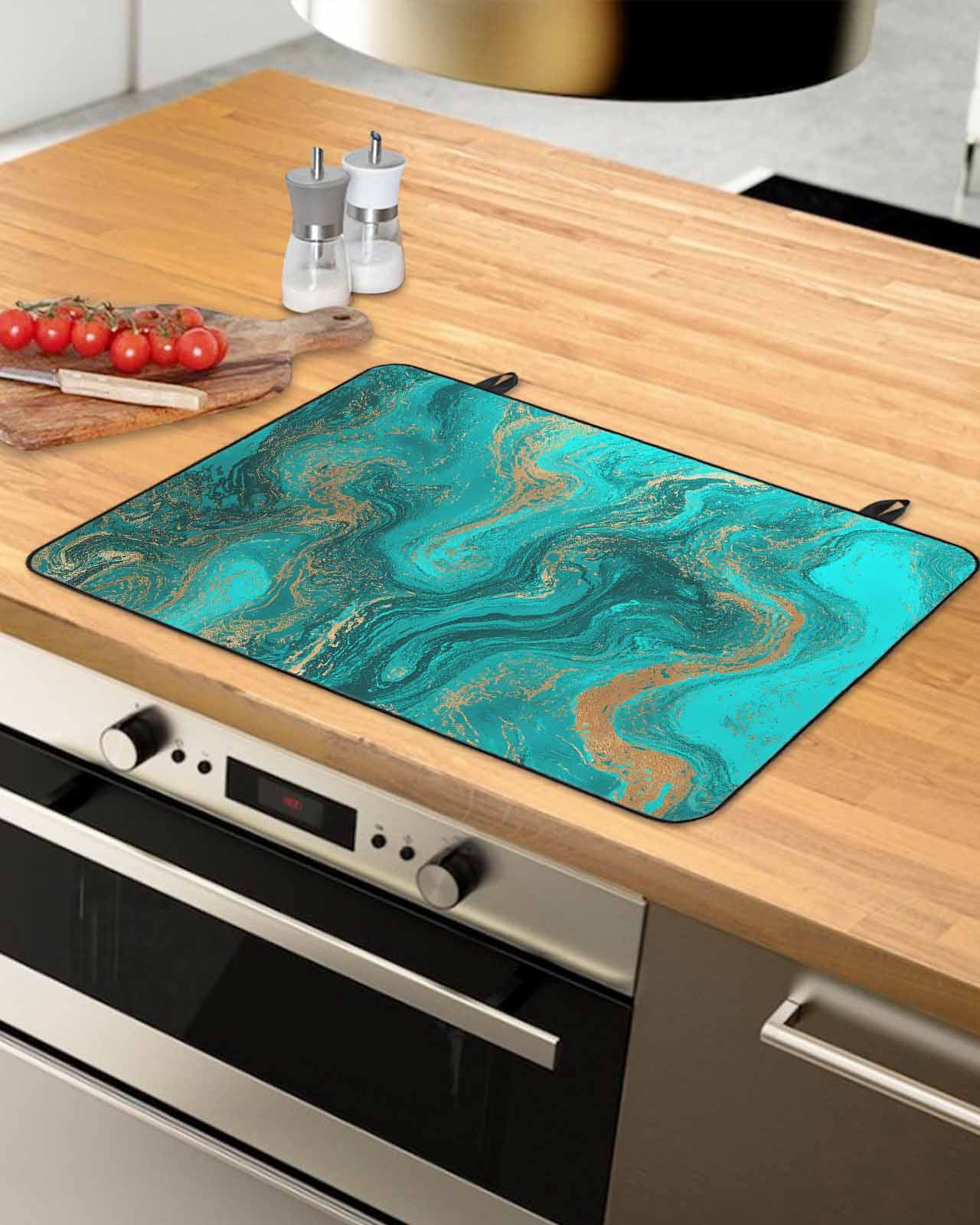 nqOlkjepod Large Induction Cooktop Protector Mat 24"x21", Turquoise Marble Stove Top Covers for Electric Stove, Farmhouse Modern Abstract Aesthetic Stove Burner Cover Mats, Glass Top Stove Cover