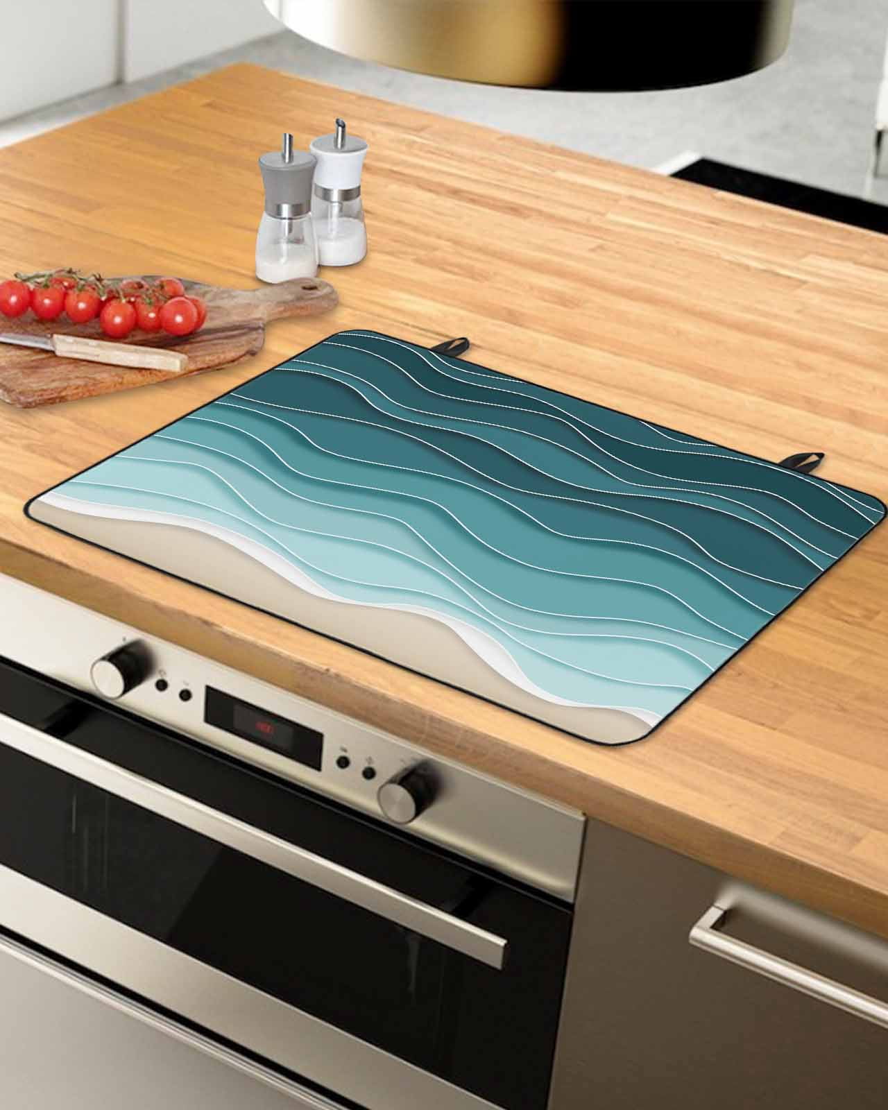 nqOlkjepod Large Induction Cooktop Protector Mat 24"x21", Turquoise Waves Stove Top Covers for Electric Stove, Simple Ombre Abstract Sea Waves Art Stove Burner Cover Mats, Glass Top Stove Cover