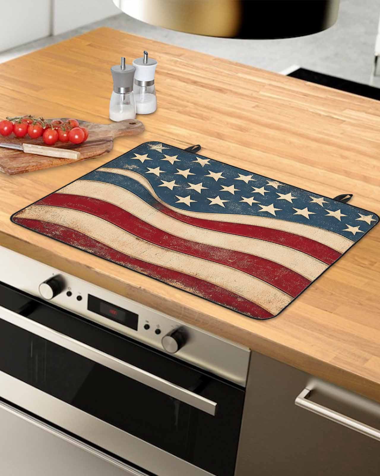 nqOlkjepod Large Induction Cooktop Protector Mat 24"x21", Vintage American Flag Stove Top Covers for Electric Stove, Blue Red White Star US Flag Stove Burner Cover Mats, Glass Top Stove Cover