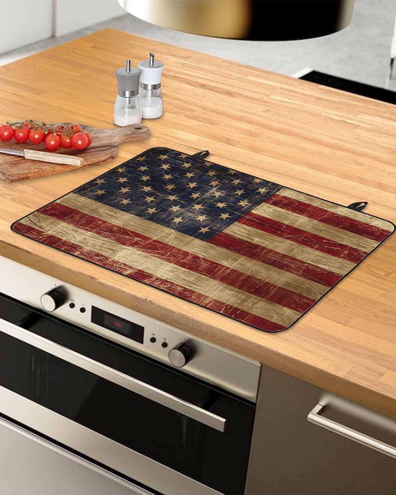 nqOlkjepod Large Induction Cooktop Protector Mat 24"x21", Vintage American Flag Stove Top Covers for Electric Stove, Farmhouse Shabby Retro Red Blue Stove Burner Cover Mats, Glass Top Stove Cover