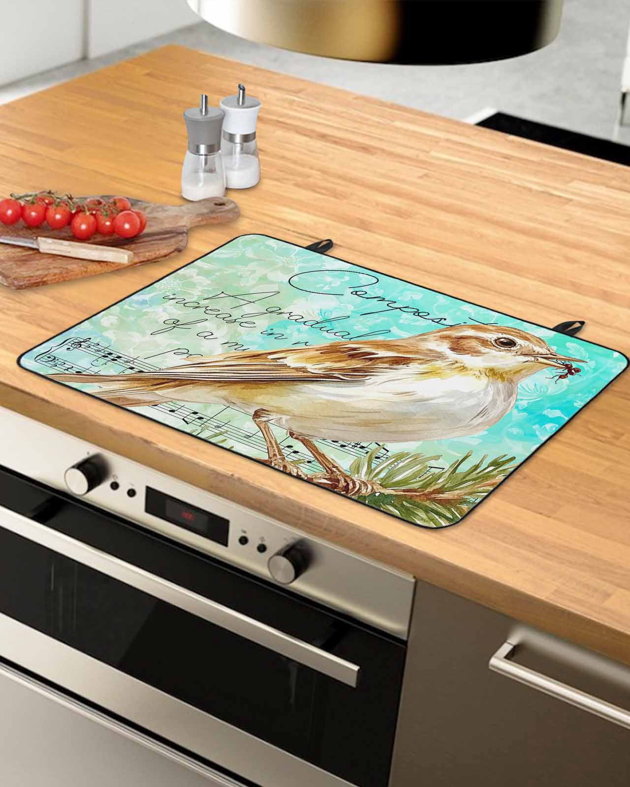nqOlkjepod Large Induction Cooktop Protector Mat 24"x21", Vintage Bird Stove Top Covers for Electric Stove, Farmhouse Music Animals Retro Decorative Stove Burner Cover Mats, Glass Top Stove Cover