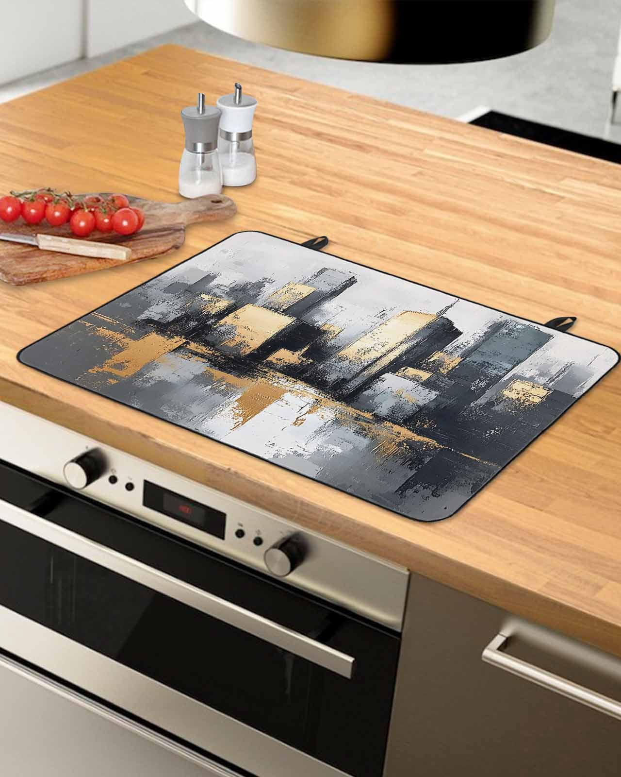 nqOlkjepod Large Induction Cooktop Protector Mat 24"x21", Vintage Building Stove Top Covers for Electric Stove, Modern Abstract Ombre City Oil Painting Stove Burner Cover Mats, Glass Top Stove Cover