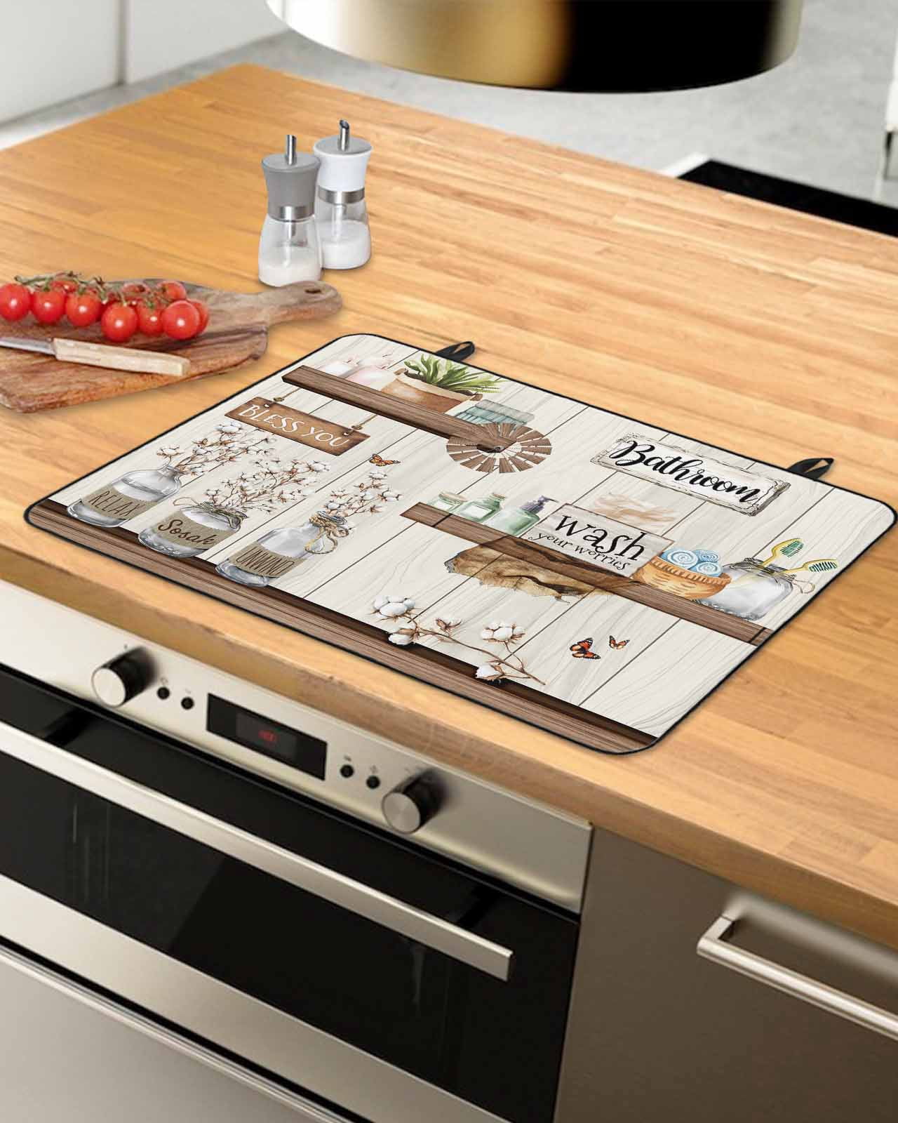 nqOlkjepod Large Induction Cooktop Protector Mat 24"x21", Vintage Cartoon Stove Top Covers for Electric Stove, Funny Wood Grain Plant Country Art Stove Burner Cover Mats, Glass Top Stove Cover