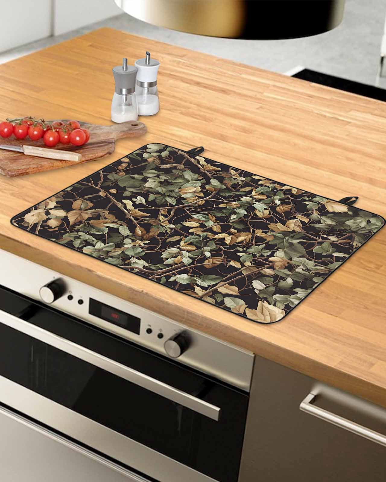 nqOlkjepod Large Induction Cooktop Protector Mat 24"x21", Vintage Leaves Branch Stove Top Covers for Electric Stove, Farmhouse Botanical Decorative Stove Burner Cover Mats, Glass Top Stove Cover