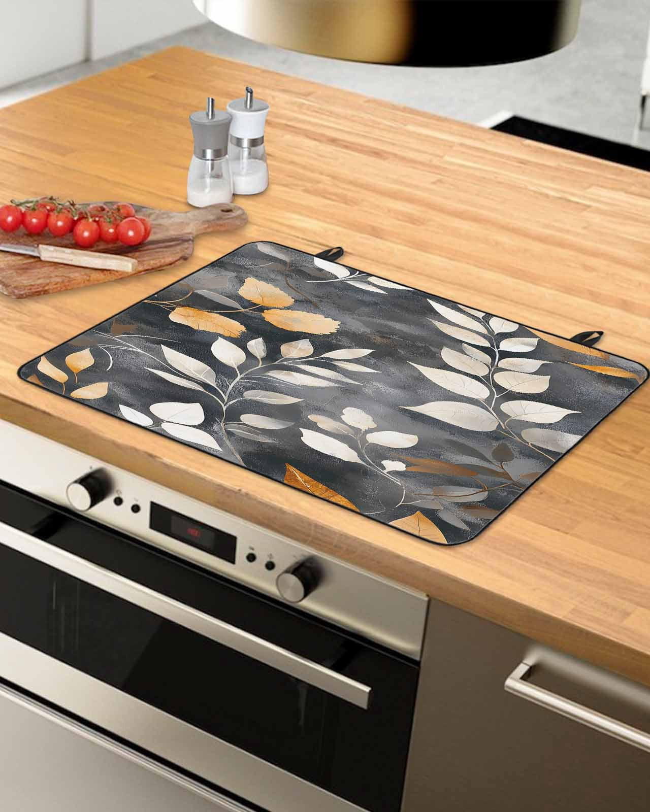 nqOlkjepod Large Induction Cooktop Protector Mat 24"x21", Vintage Leaves Stove Top Covers for Electric Stove, Vintage Botanical Leaf Plants Branches Stove Burner Cover Mats, Glass Top Stove Cover
