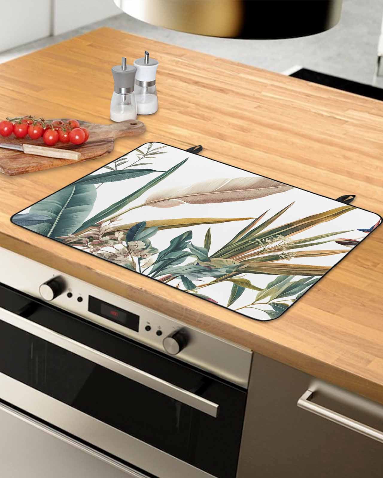 nqOlkjepod Large Induction Cooktop Protector Mat 24"x21", Vintage Leaves Stove Top Covers for Electric Stove, Watercolor Botanical Summer Decorative Stove Burner Cover Mats, Glass Top Stove Cover