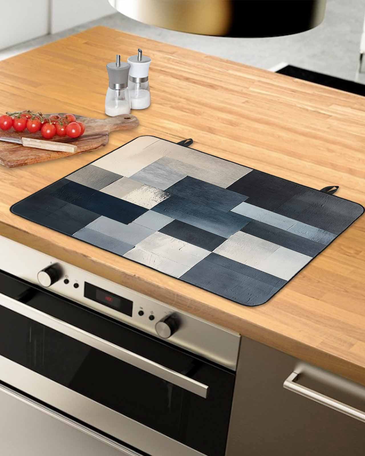nqOlkjepod Large Induction Cooktop Protector Mat 24"x21", Vintage Oil Painting Stove Top Covers for Electric Stove, Farmhhouse Blue Black Beige Ombre Stove Burner Cover Mats, Glass Top Stove Cover