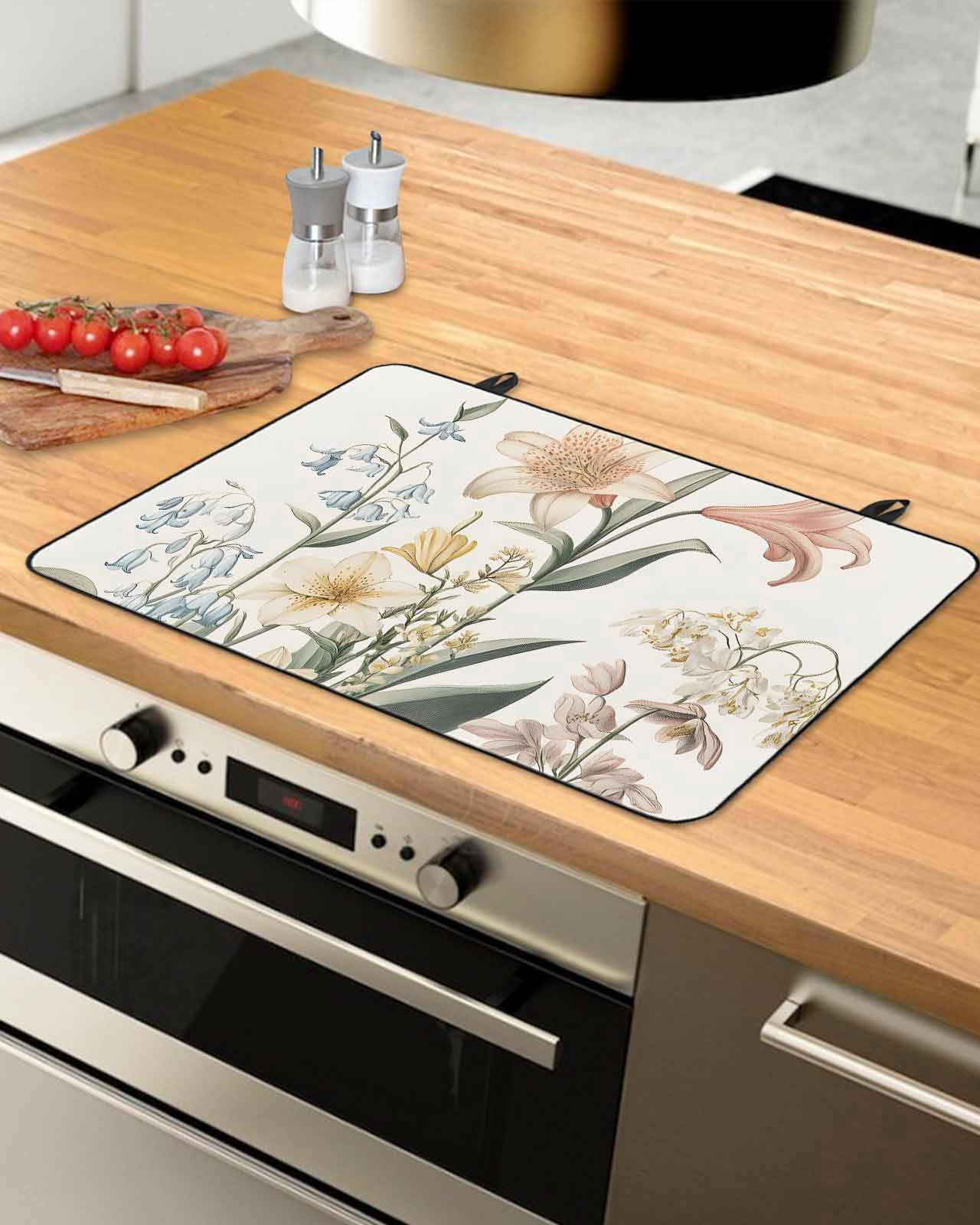 nqOlkjepod Large Induction Cooktop Protector Mat 24"x21", Vintage Spring Floral Stove Top Covers for Electric Stove, Summer Flowers Farmhouse Stove Burner Cover Mats, Glass Top Stove Cover