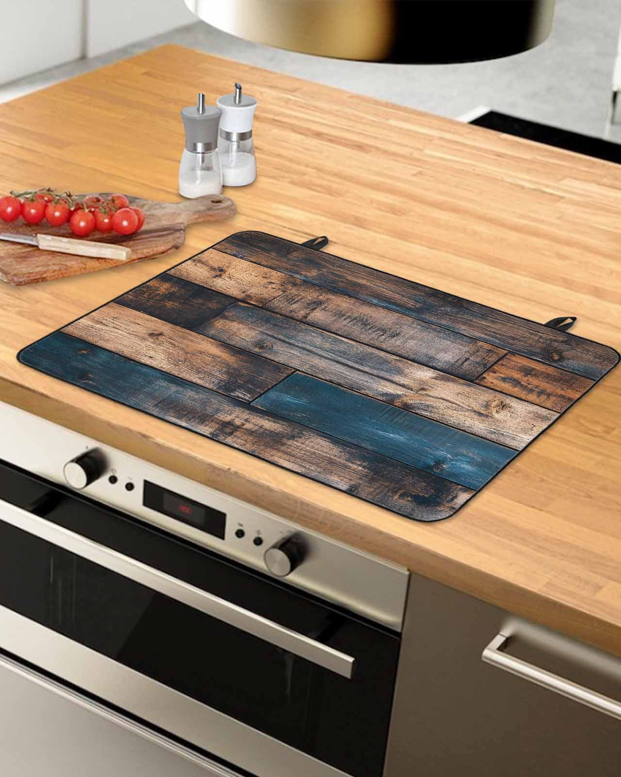nqOlkjepod Large Induction Cooktop Protector Mat 24"x21", Vintage Wooden Stove Top Covers for Electric Stove, Farmhouse Retro Shabby Wood Decorative Stove Burner Cover Mats, Glass Top Stove Cover
