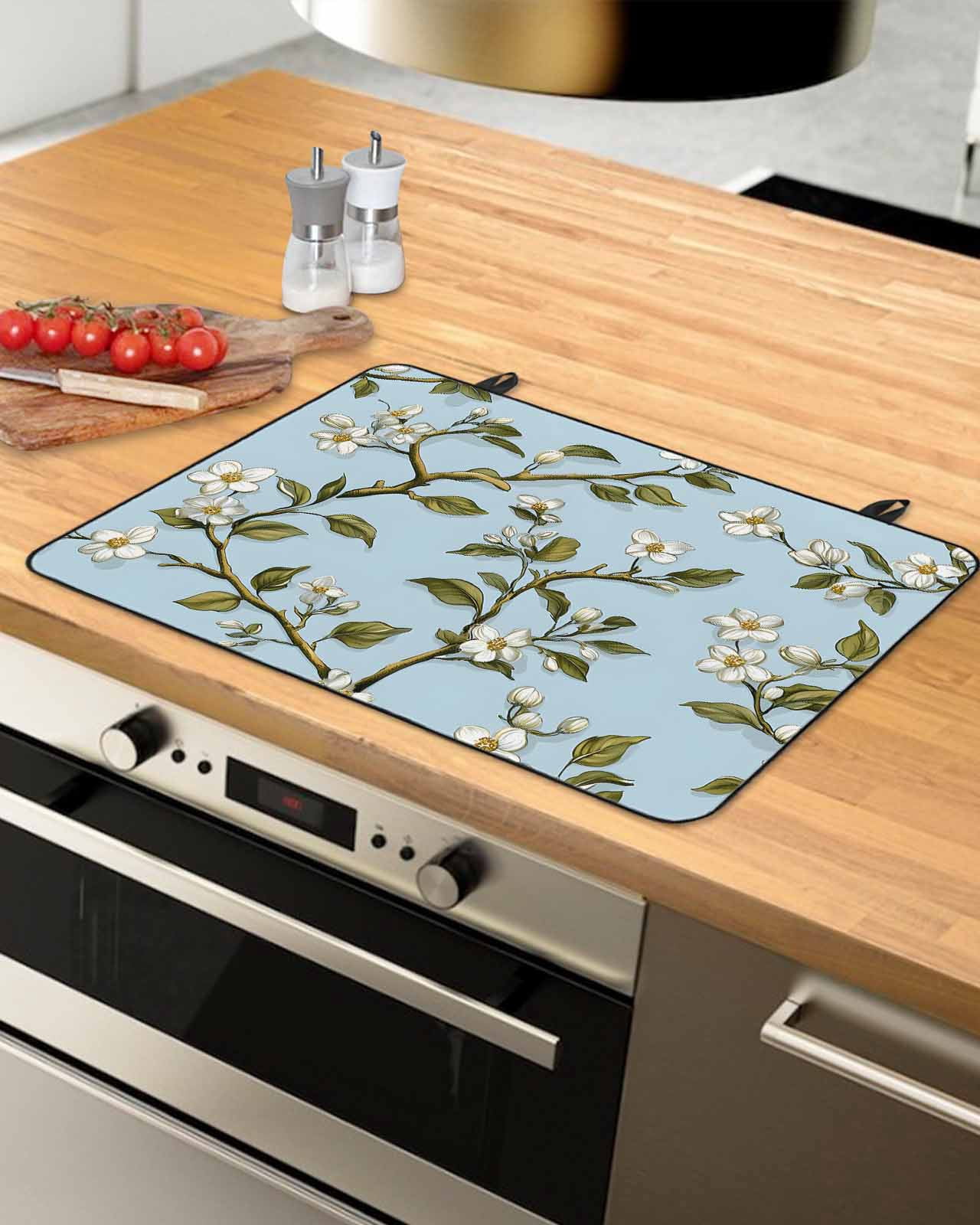 nqOlkjepod Large Induction Cooktop Protector Mat 24"x21", Watercolor Flower Stove Top Covers for Electric Stove, Blooms Wildflower Garden Motifs Floral Stove Burner Cover Mats, Glass Top Stove Cover