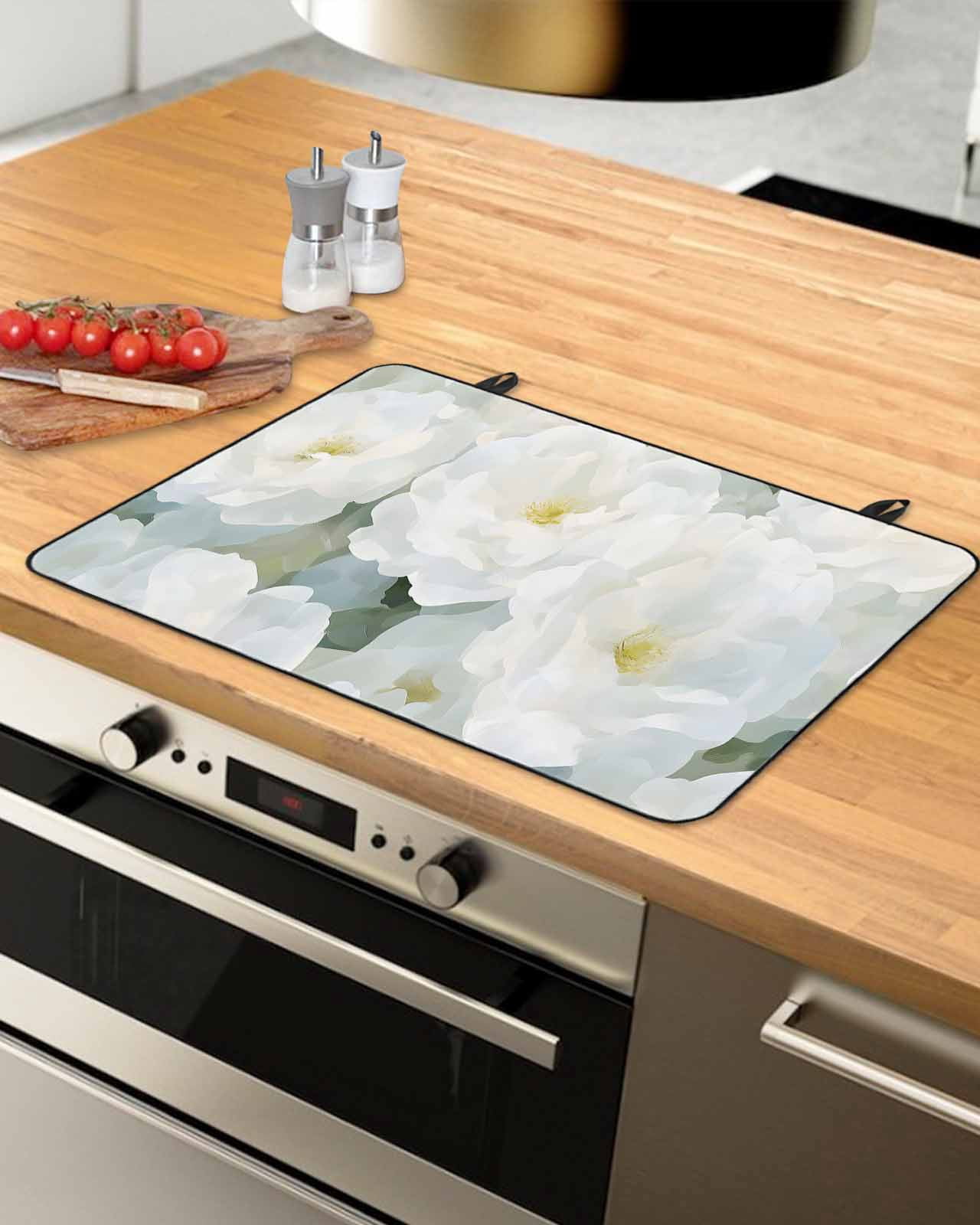 nqOlkjepod Large Induction Cooktop Protector Mat 24"x21", Watercolor Flower Stove Top Covers for Electric Stove, Spring Blooms Floral Botanical Plant Stove Burner Cover Mats, Glass Top Stove Cover