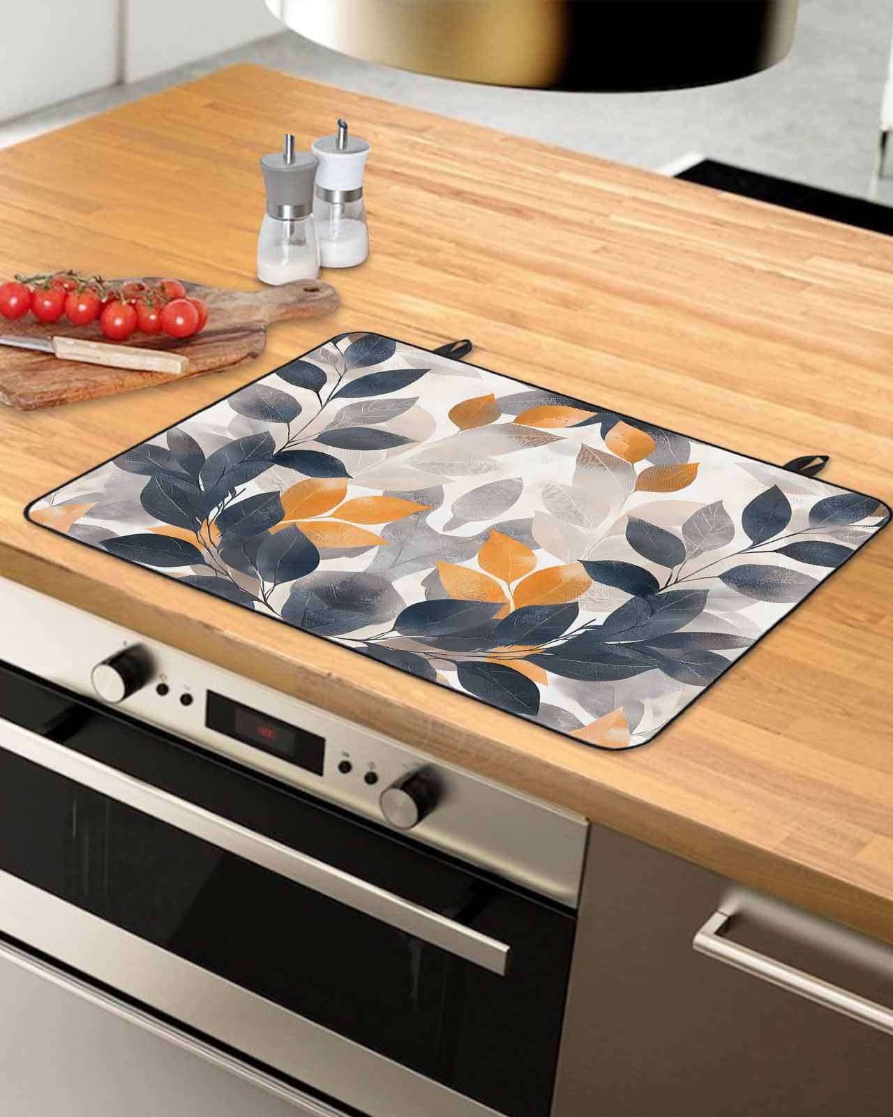 nqOlkjepod Large Induction Cooktop Protector Mat 24"x21", Watercolor Leaves Stove Top Covers for Electric Stove, Country Retro Botanical Vines Plants Stove Burner Cover Mats, Glass Top Stove Cover