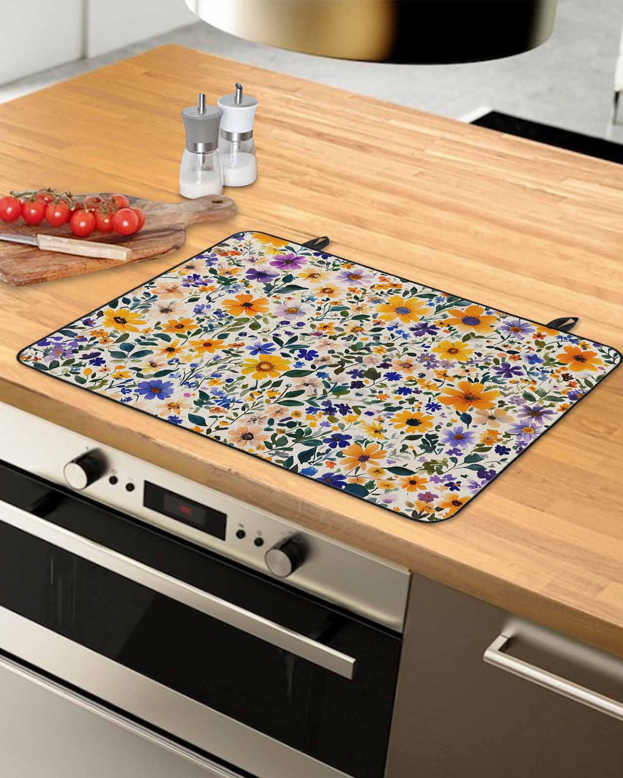 nqOlkjepod Large Induction Cooktop Protector Mat 24"x21", Watercolor Wildflowers Stove Top Covers for Electric Stove, Colorful Spring Botanical Flowers Stove Burner Cover Mats, Glass Top Stove Cover
