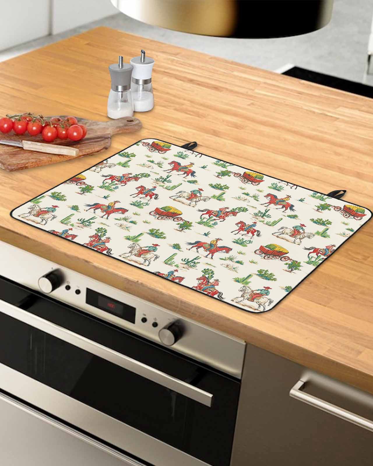 nqOlkjepod Large Induction Cooktop Protector Mat 24"x21", Western Cowboy Stove Top Covers for Electric Stove, Horse Cactus Farmhouse Aesthetic Art Stove Burner Cover Mats, Glass Top Stove Cover