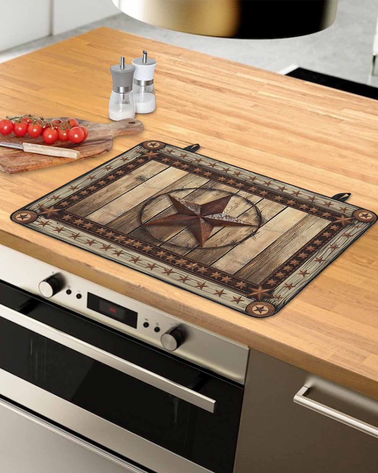 nqOlkjepod Large Induction Cooktop Protector Mat 24"x21", Western Farmhouse Stove Top Covers for Electric Stove, Rustic Country Texas Star Retro Stove Burner Cover Mats, Glass Top Stove Cover