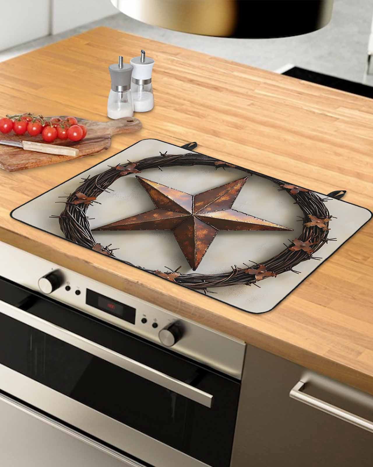 nqOlkjepod Large Induction Cooktop Protector Mat 24"x21", Western Star Brown Stove Top Covers for Electric Stove, Country Farmhouse Retro Texture Stove Burner Cover Mats, Glass Top Stove Cover