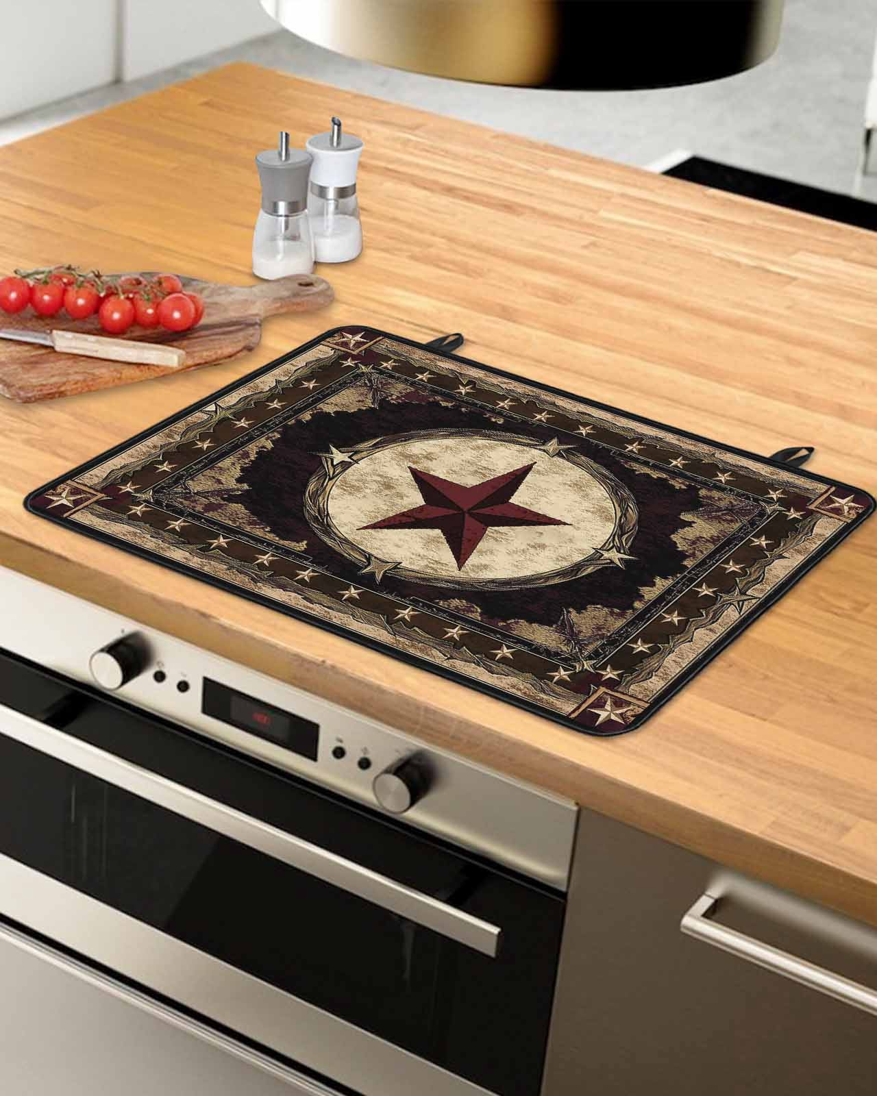 nqOlkjepod Large Induction Cooktop Protector Mat 24"x21", Western Stars Brown Stove Top Covers for Electric Stove, Farmhouse Country Vintage Wood Grain Stove Burner Cover Mats, Glass Top Stove Cover