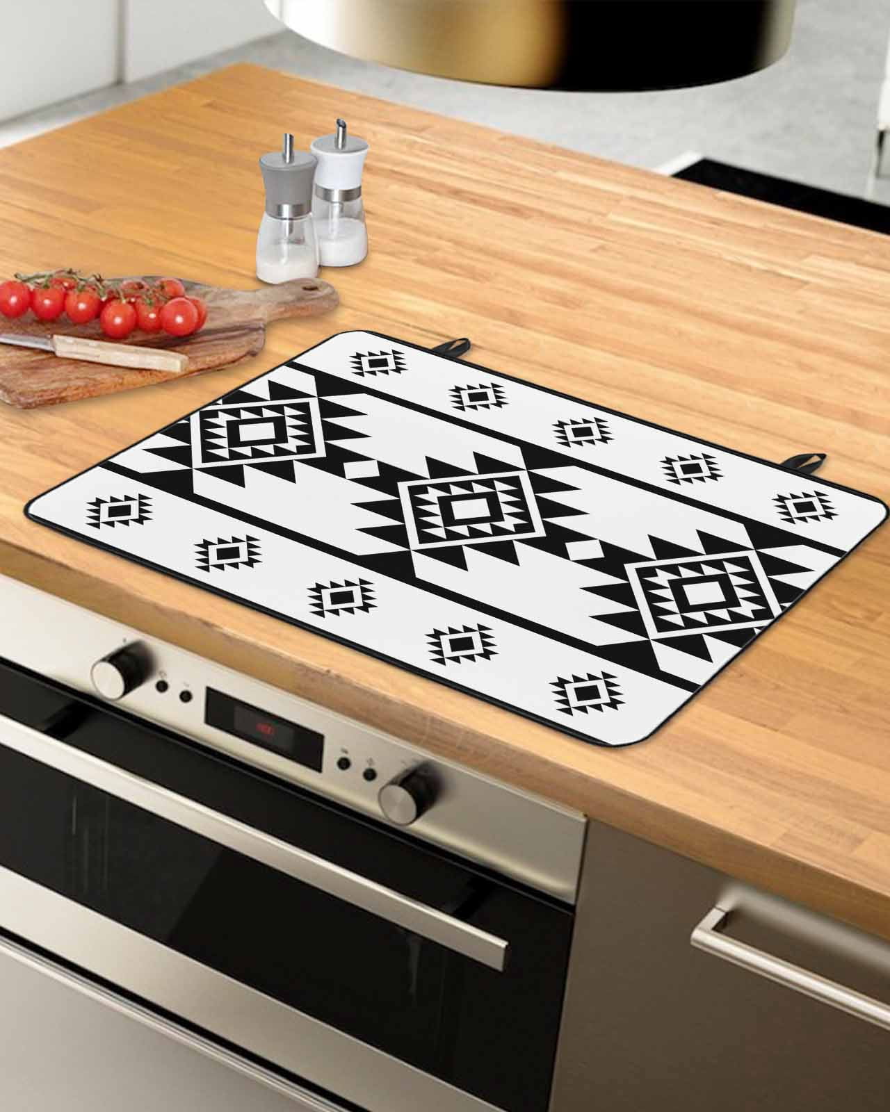 nqOlkjepod Large Induction Cooktop Protector Mat 24"x21", White Black Boho Stove Top Covers for Electric Stove, Southwest Ethnic Abstract Geometric Stove Burner Cover Mats, Glass Top Stove Cover