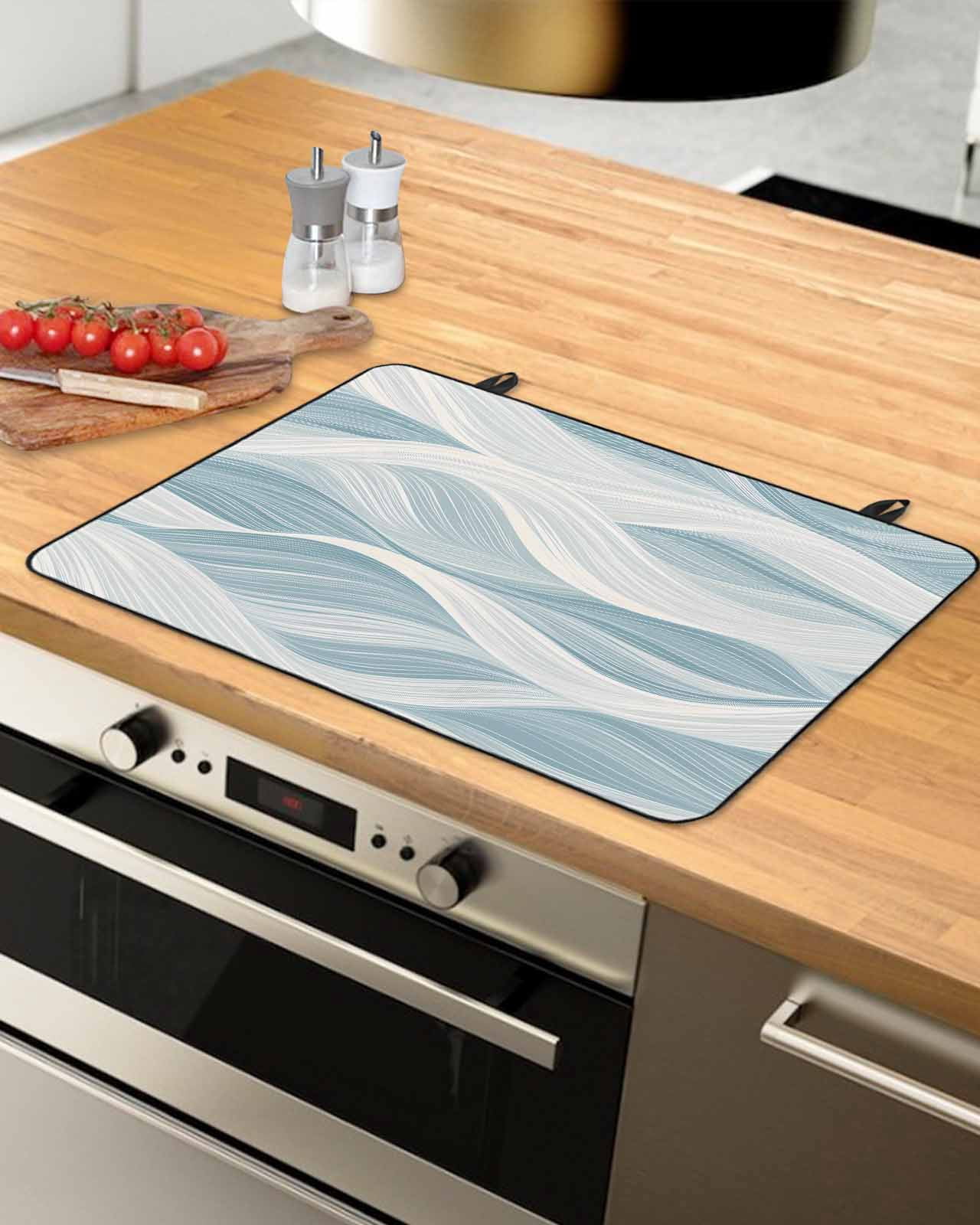 nqOlkjepod Large Induction Cooktop Protector Mat 24"x21", White Blue Ombre Stripe Stove Top Covers for Electric Stove, Modern Abstract Moire Waves Stove Burner Cover Mats, Glass Top Stove Cover