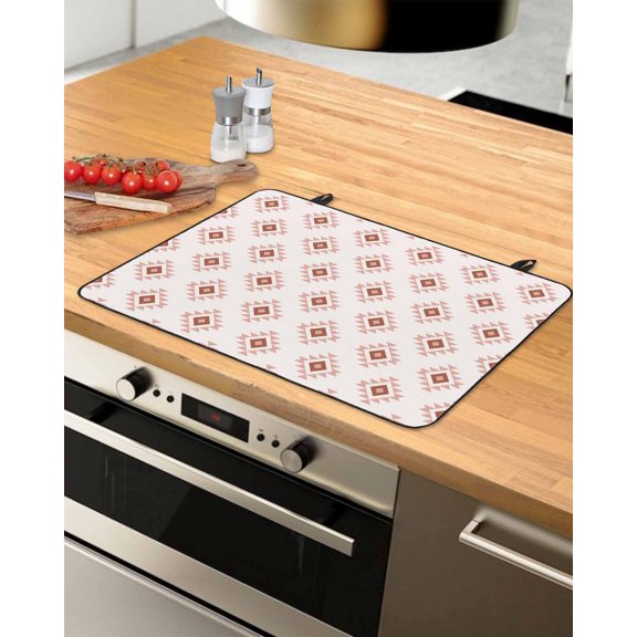 nqOlkjepod Large Induction Cooktop Protector Mat 24"x21", White Boho Geometric Stove Top Covers for Electric Stove, Modern Simple Aztec Ethnic Pattern Stove Burner Cover Mats, Glass Top Stove Cover