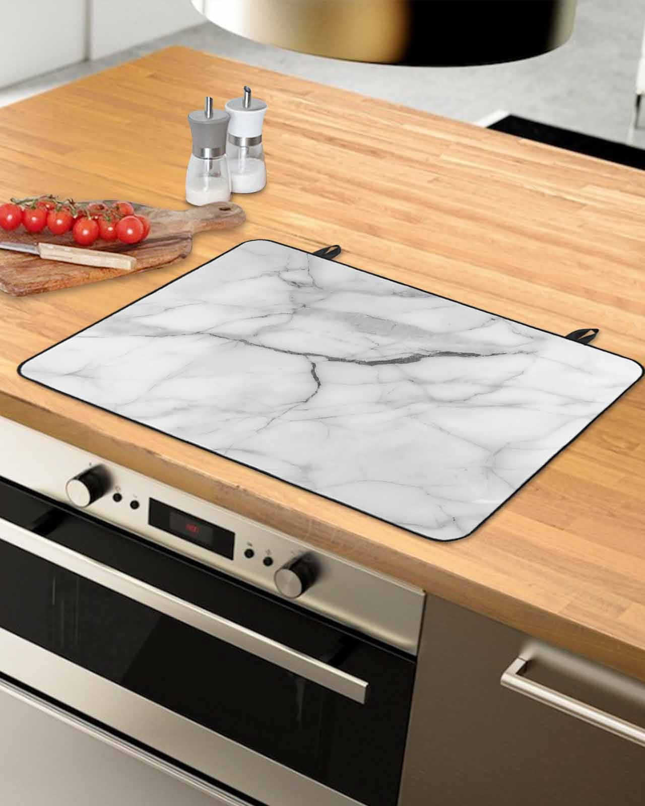 nqOlkjepod Large Induction Cooktop Protector Mat 24"x21", White Marble Stove Top Covers for Electric Stove, Modern Geometric Abstract Minimalist Crack Stove Burner Cover Mats, Glass Top Stove Cover