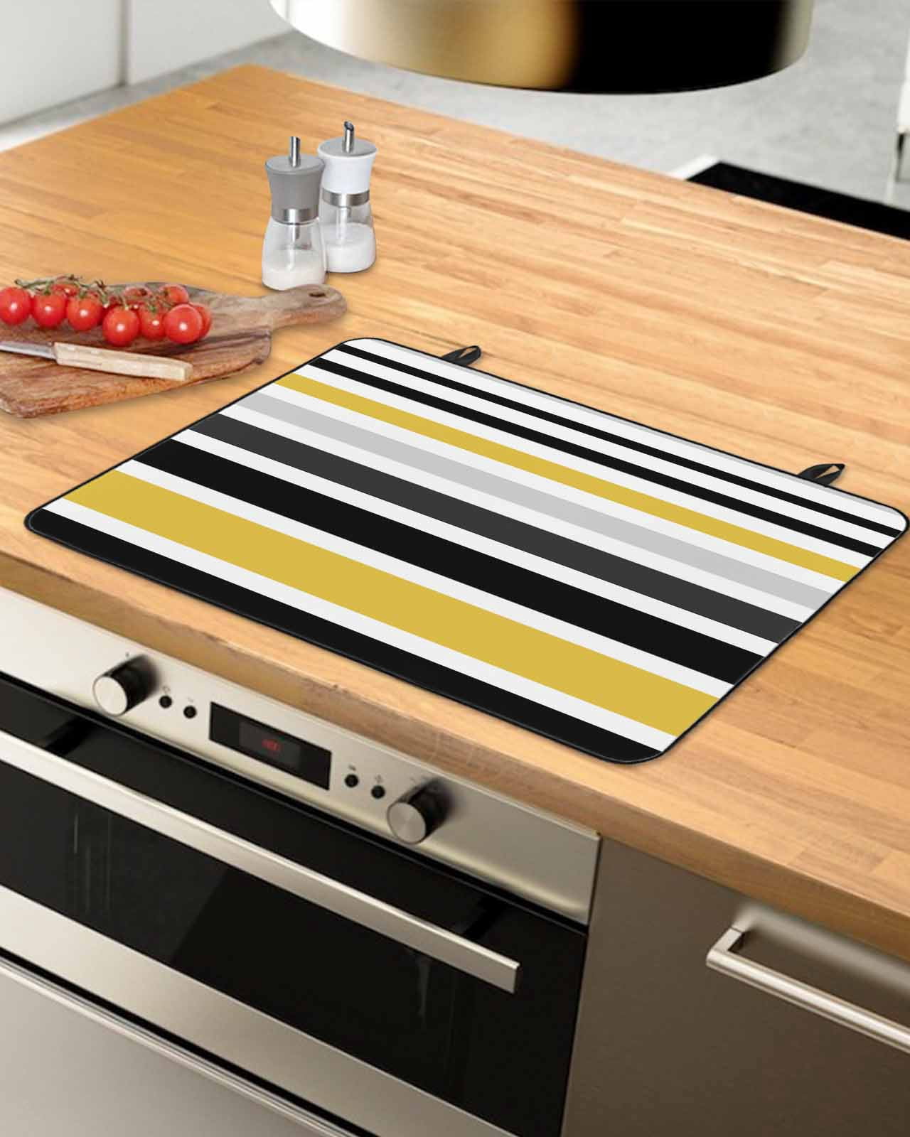 nqOlkjepod Large Induction Cooktop Protector Mat 24"x21", Yellow Black Stripe Stove Top Covers for Electric Stove, Modern Abstract Art Coarse Striped Stove Burner Cover Mats, Glass Top Stove Cover