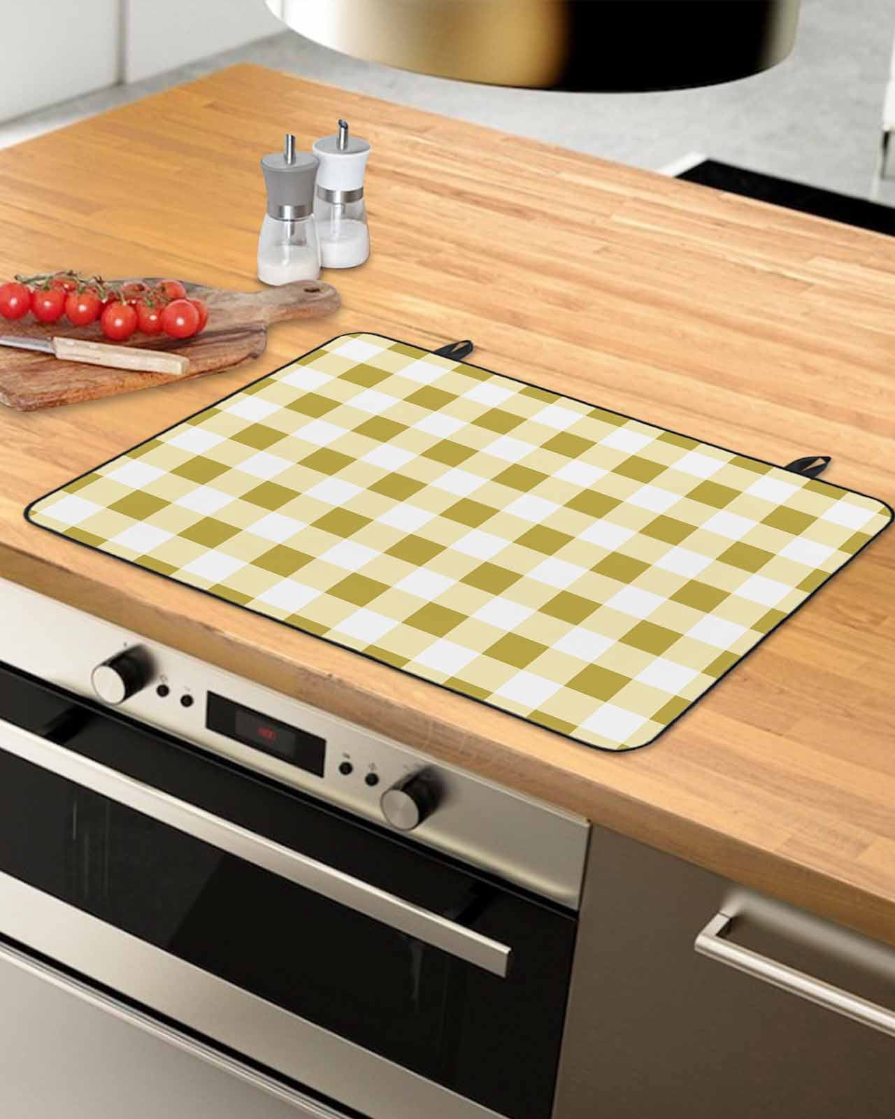 nqOlkjepod Large Induction Cooktop Protector Mat 24"x21", Yellow Checkered Stove Top Covers for Electric Stove, Farmhouse Buffalo Plaid Decorative Stove Burner Cover Mats, Glass Top Stove Cover