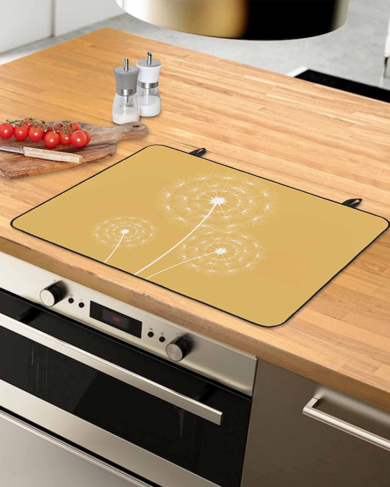 nqOlkjepod Large Induction Cooktop Protector Mat 24"x21", Yellow Dandelion Stove Top Covers for Electric Stove, Simple Floral Botanical Decorative Stove Burner Cover Mats, Glass Top Stove Cover