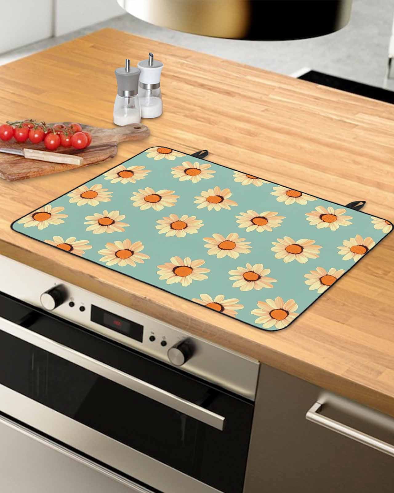 nqOlkjepod Large Induction Cooktop Protector Mat 24"x21", Yellow Green Spring Floral Stove Top Covers for Electric Stove, Watercolor Botanical Stove Burner Cover Mats, Glass Top Stove Cover