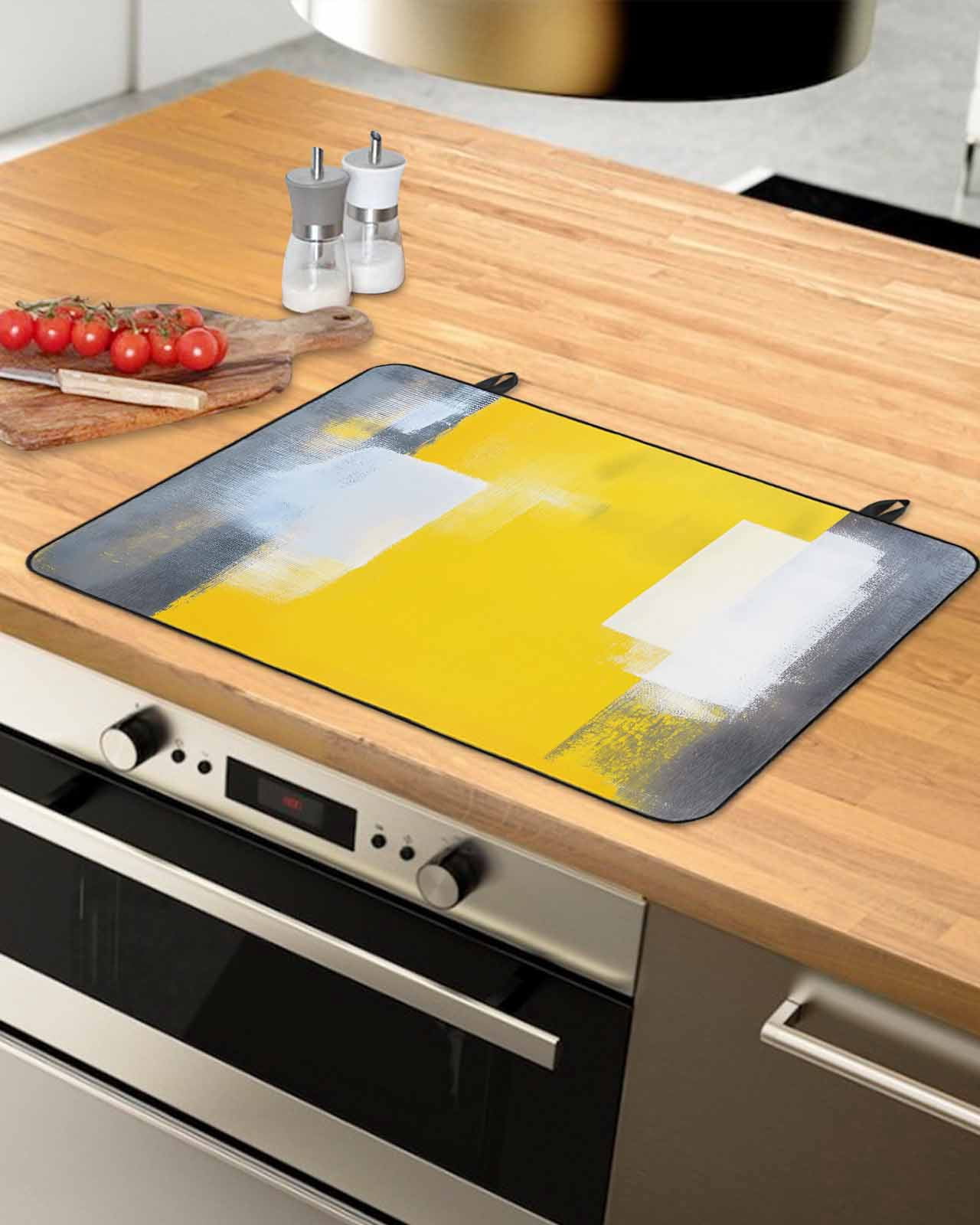 nqOlkjepod Large Induction Cooktop Protector Mat 24"x21", Yellow Grey Stove Top Covers for Electric Stove, Oil Painted Modern Abstract Vintage Stove Burner Cover Mats, Glass Top Stove Cover