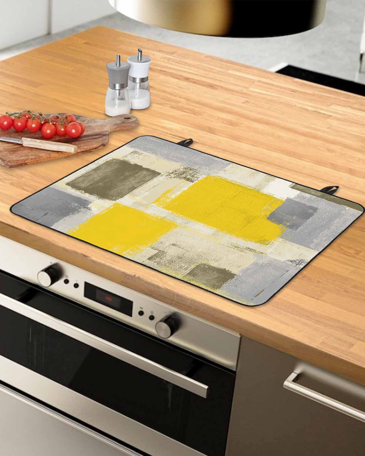 nqOlkjepod Large Induction Cooktop Protector Mat 24"x21", Yellow Ombre Stove Top Covers for Electric Stove, Rustic Chic Abstract Gradient Plaid Art Stove Burner Cover Mats, Glass Top Stove Cover