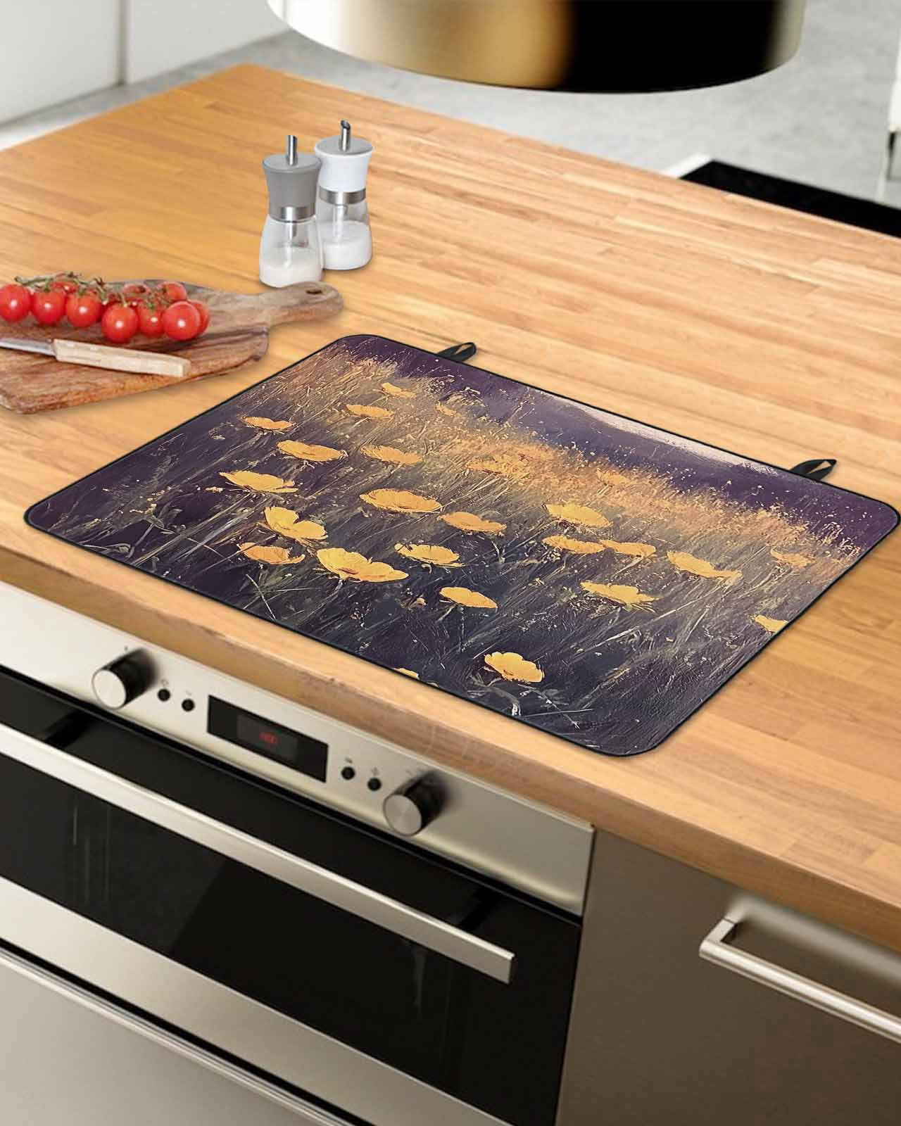 nqOlkjepod Large Induction Cooktop Protector Mat 24"x21", Yellow Spring Floral Stove Top Covers for Electric Stove, Vintage Oil Painting Botanical Stove Burner Cover Mats, Glass Top Stove Cover