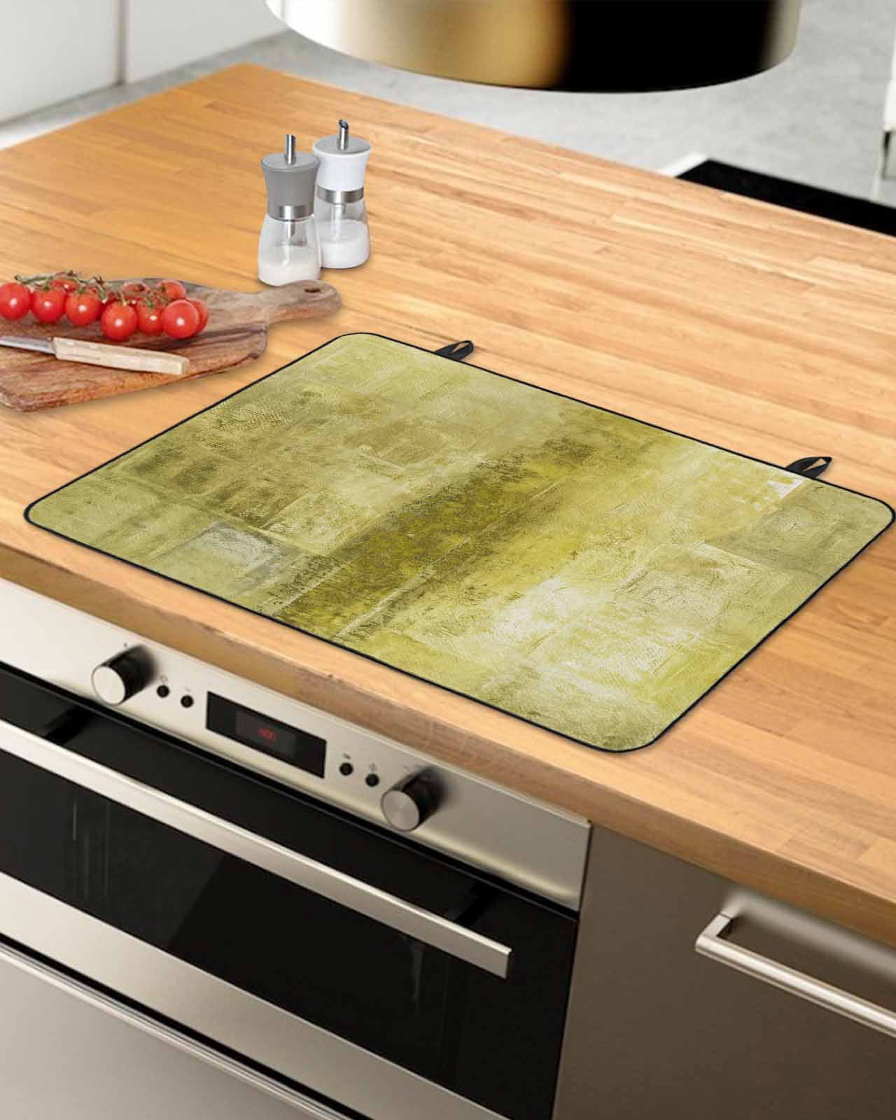 nqOlkjepod Large Induction Cooktop Protector Mat 24"x21", Yellow Stove Top Covers for Electric Stove, Retro Oil Painting Modern Abstract Art Aesthetics Stove Burner Cover Mats, Glass Top Stove Cover