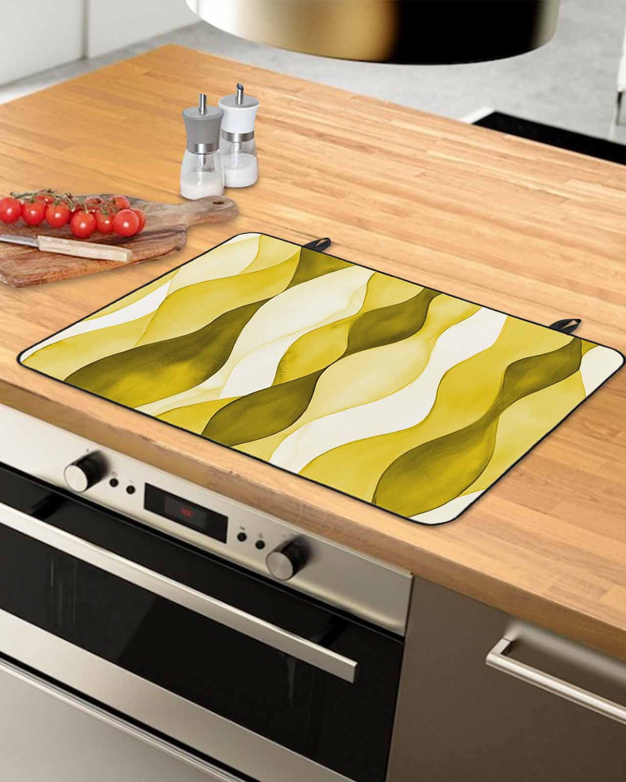 nqOlkjepod Large Induction Cooktop Protector Mat 24"x21", Yellow Stripes Stove Top Covers for Electric Stove, Retro Farmhouse Gradient Ripple Pattern Stove Burner Cover Mats, Glass Top Stove Cover