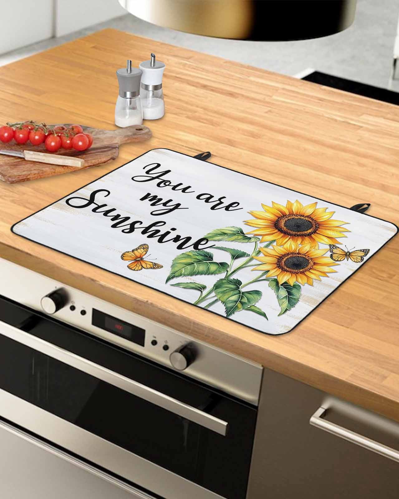 nqOlkjepod Large Induction Cooktop Protector Mat 24"x21", Yellow Sunflower Stove Top Covers for Electric Stove, Butterfly Sunshine Farmhouse Country Stove Burner Cover Mats, Glass Top Stove Cover