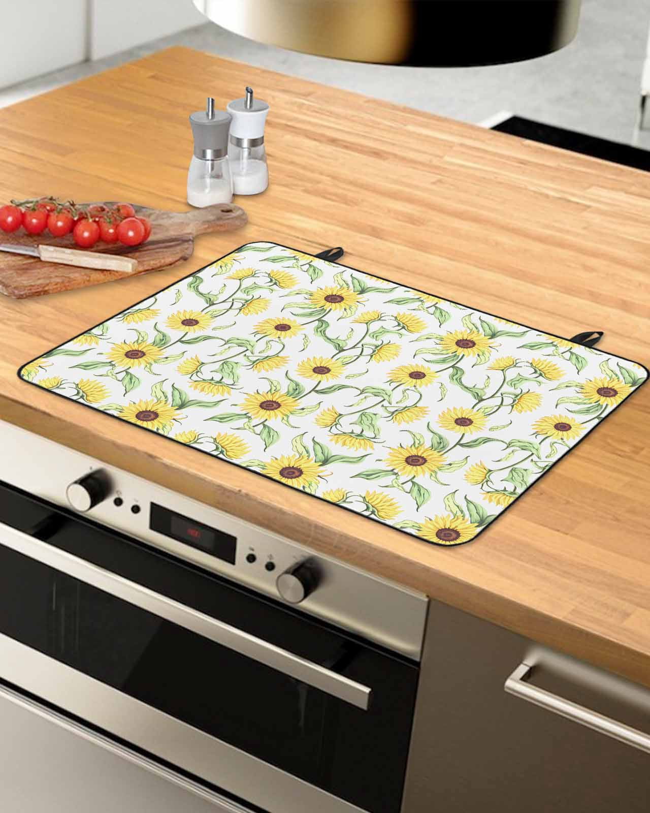 nqOlkjepod Large Induction Cooktop Protector Mat 24"x21", Yellow Sunflower Stove Top Covers for Electric Stove, Spring Leaves Retro Country Farmhouse Stove Burner Cover Mats, Glass Top Stove Cover