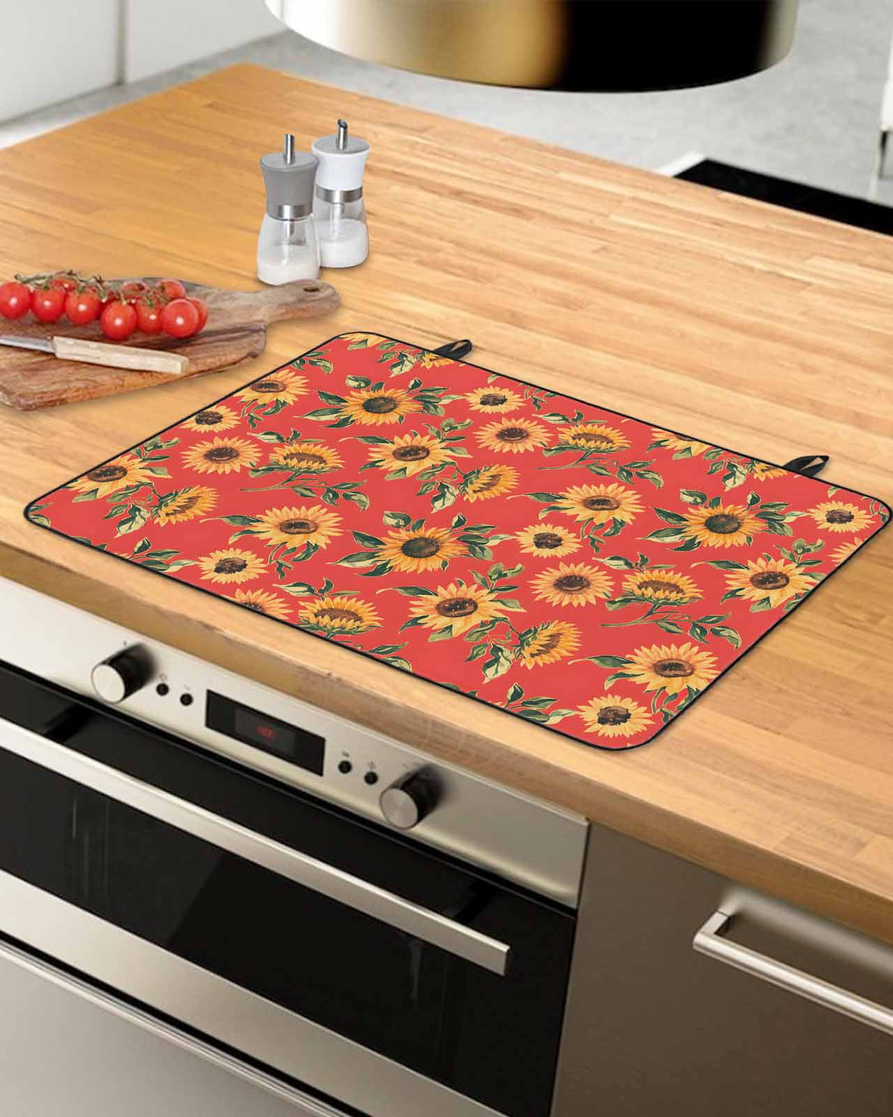nqOlkjepod Large Induction Cooktop Protector Mat 24"x21", Yellow Sunflower Stove Top Covers for Electric Stove, Vintage Floral Garden Pastoral Botanical Stove Burner Cover Mats Stove Cover