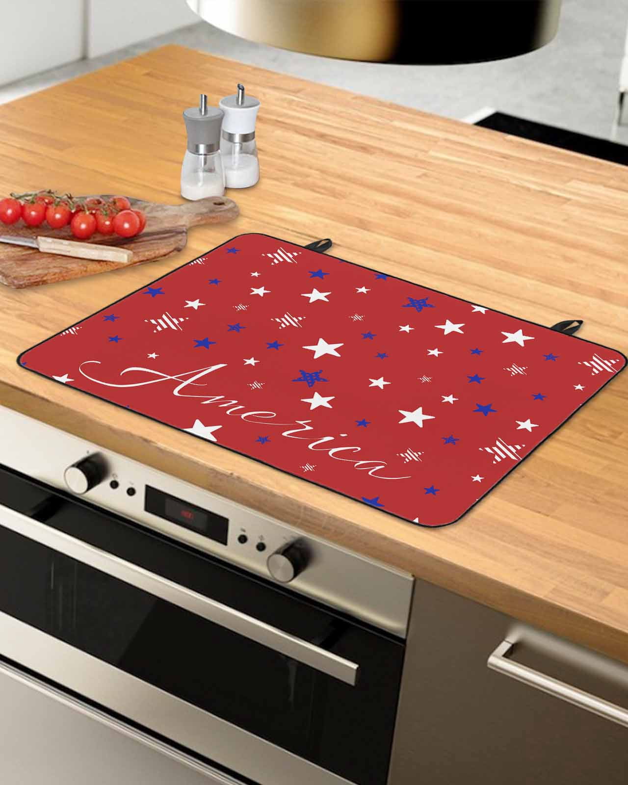 nqOlkjepod Large Induction Cooktop Protector Mat 28.5"x20.5", 4th of July Stove Top Covers for Electric Stove, Red Independence Day White Blue Star Stove Burner Cover Mats, Glass Top Stove Cover
