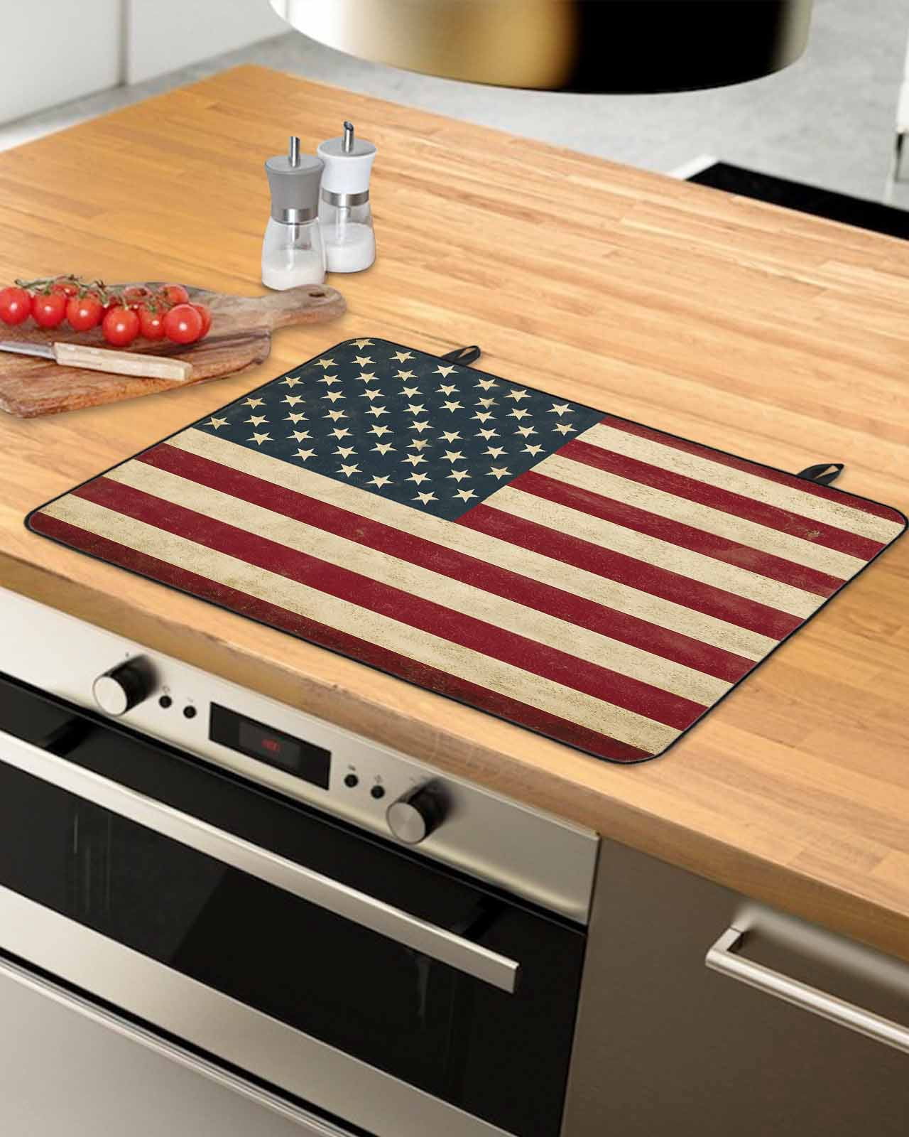 nqOlkjepod Large Induction Cooktop Protector Mat 28.5"x20.5", American Flag Stove Top Covers for Electric Stove, Vintage Red BlueUSA Flag Decorative Stove Burner Cover Mats, Glass Top Stove Cover