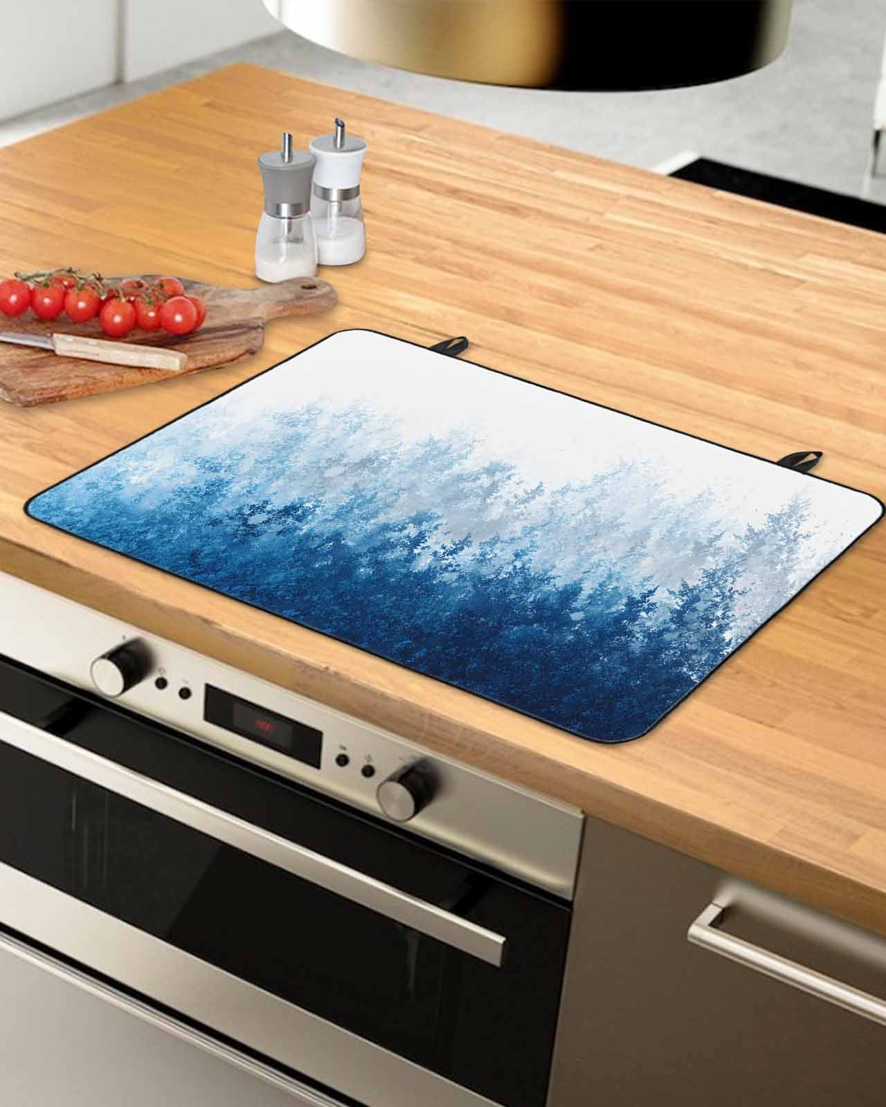 nqOlkjepod Large Induction Cooktop Protector Mat 28.5"x20.5", Blue Botanical Stove Top Covers for Electric Stove, Spring Summer Farmhouse Retro Watercolor Stove Burner Cover Mats Stove Cover