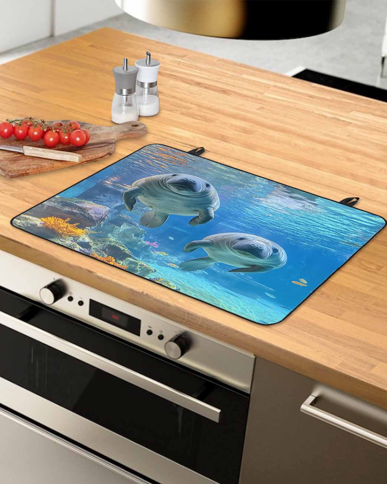nqOlkjepod Large Induction Cooktop Protector Mat 28.5"x20.5", Blue Seal Coastal Stove Top Covers for Electric Stove, Nautical Summer Beach Ocean Stove Burner Cover Mats, Glass Top Stove Cover