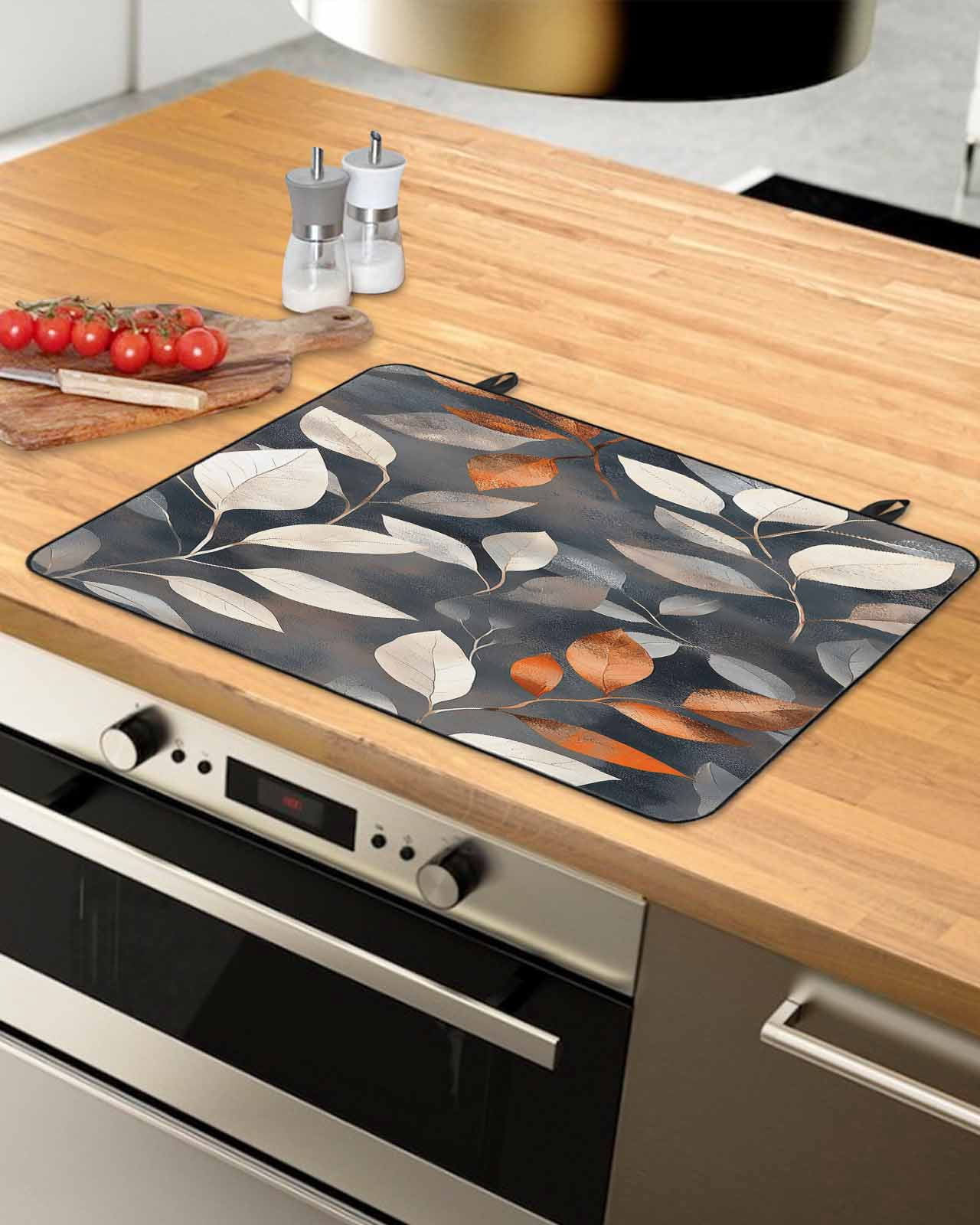 nqOlkjepod Large Induction Cooktop Protector Mat 28.5"x20.5", Botanical Leaves Stove Top Covers for Electric Stove, Farmhouse Vintage Leaf Plants Branches Stove Burner Cover Mats Stove Cover
