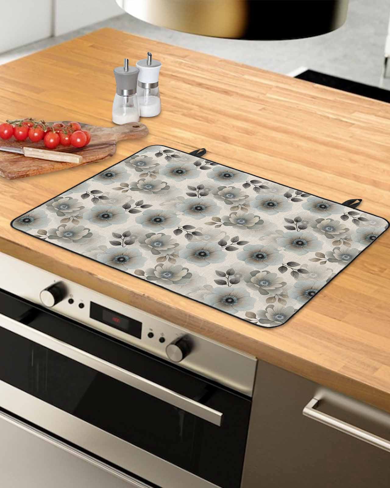 nqOlkjepod Large Induction Cooktop Protector Mat 28.5"x20.5", Flower Floral Stove Top Covers for Electric Stove, Retro Country Spring Pastoral Leaves Stove Burner Cover Mats, Glass Top Stove Cover