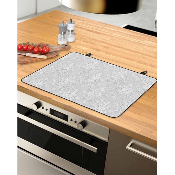 nqOlkjepod Large Induction Cooktop Protector Mat 28.5"x20.5", Gray Boho Stove Top Covers for Electric Stove, Ethnic Vintage Abstract Floral Pattern Art Stove Burner Cover Mats, Glass Top Stove Cover
