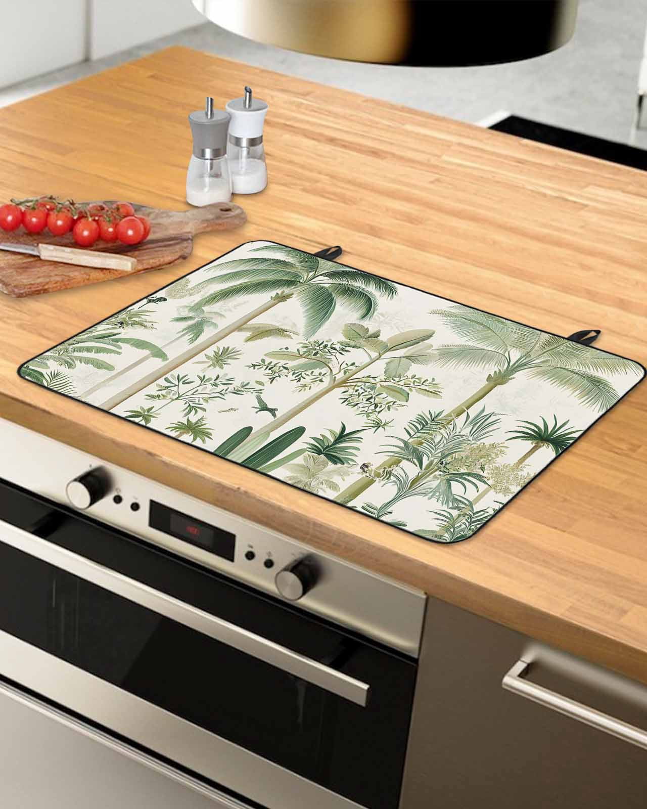nqOlkjepod Large Induction Cooktop Protector Mat 28.5"x20.5", Green Palm Tree Stove Top Covers for Electric Stove, Summer Beach Cactus Decorative Stove Burner Cover Mats, Glass Top Stove Cover